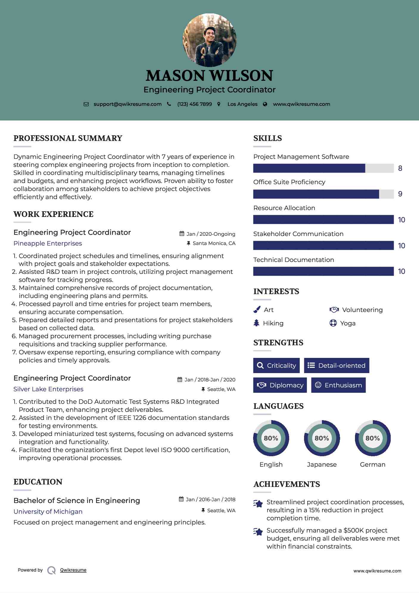 Engineering Project Coordinator Resume Format
