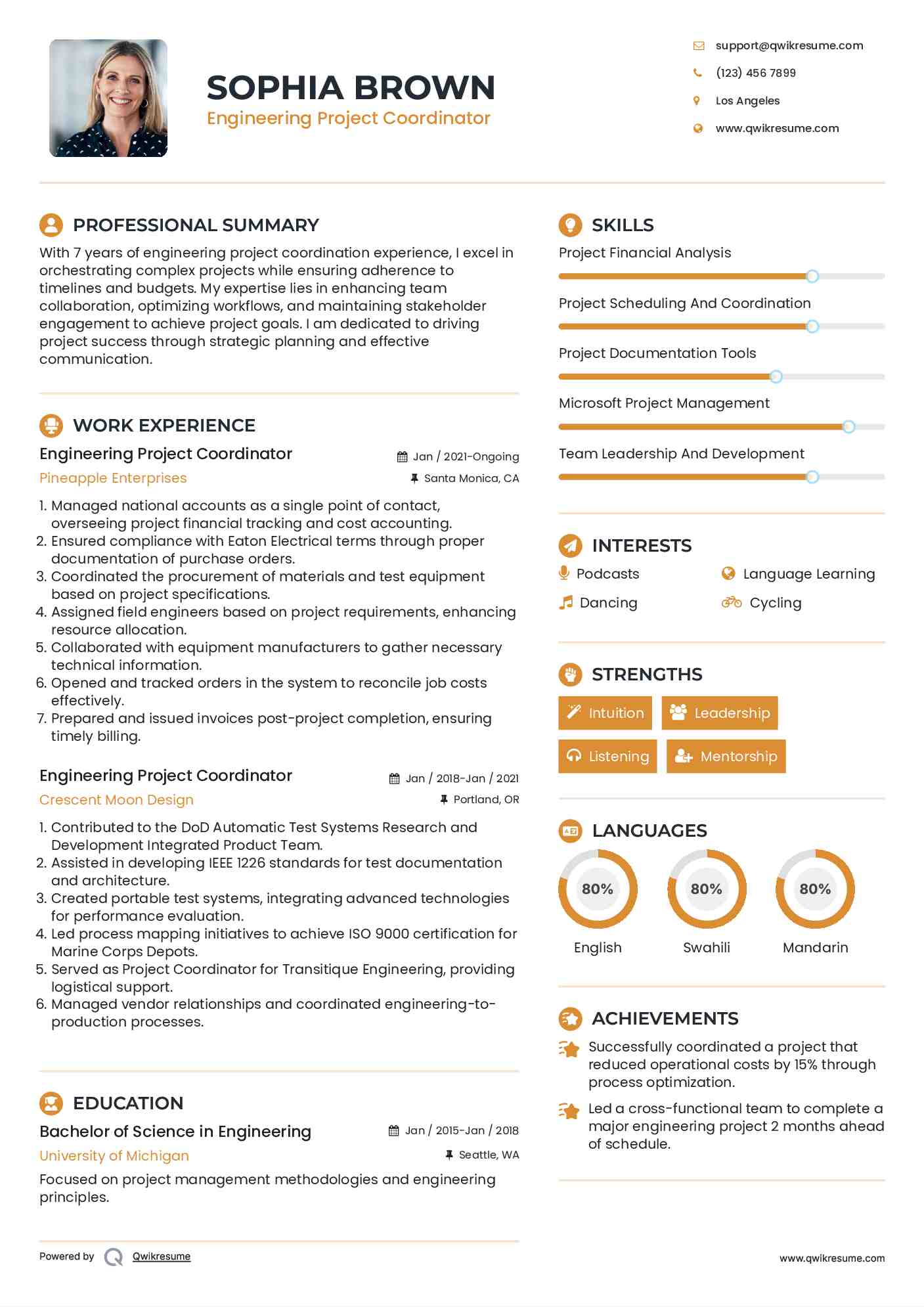 Engineering Project Coordinator Resume Format