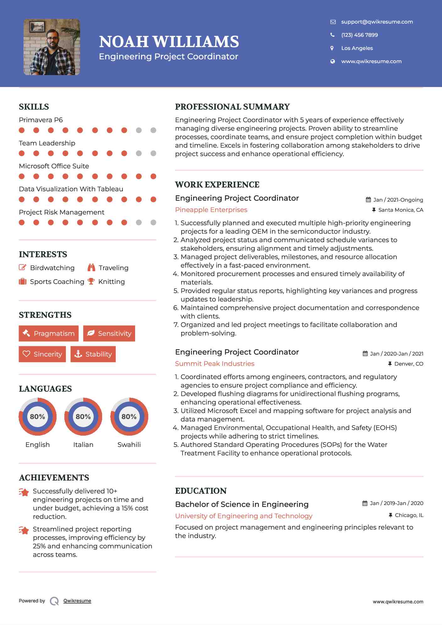 Engineering Project Coordinator Resume Model