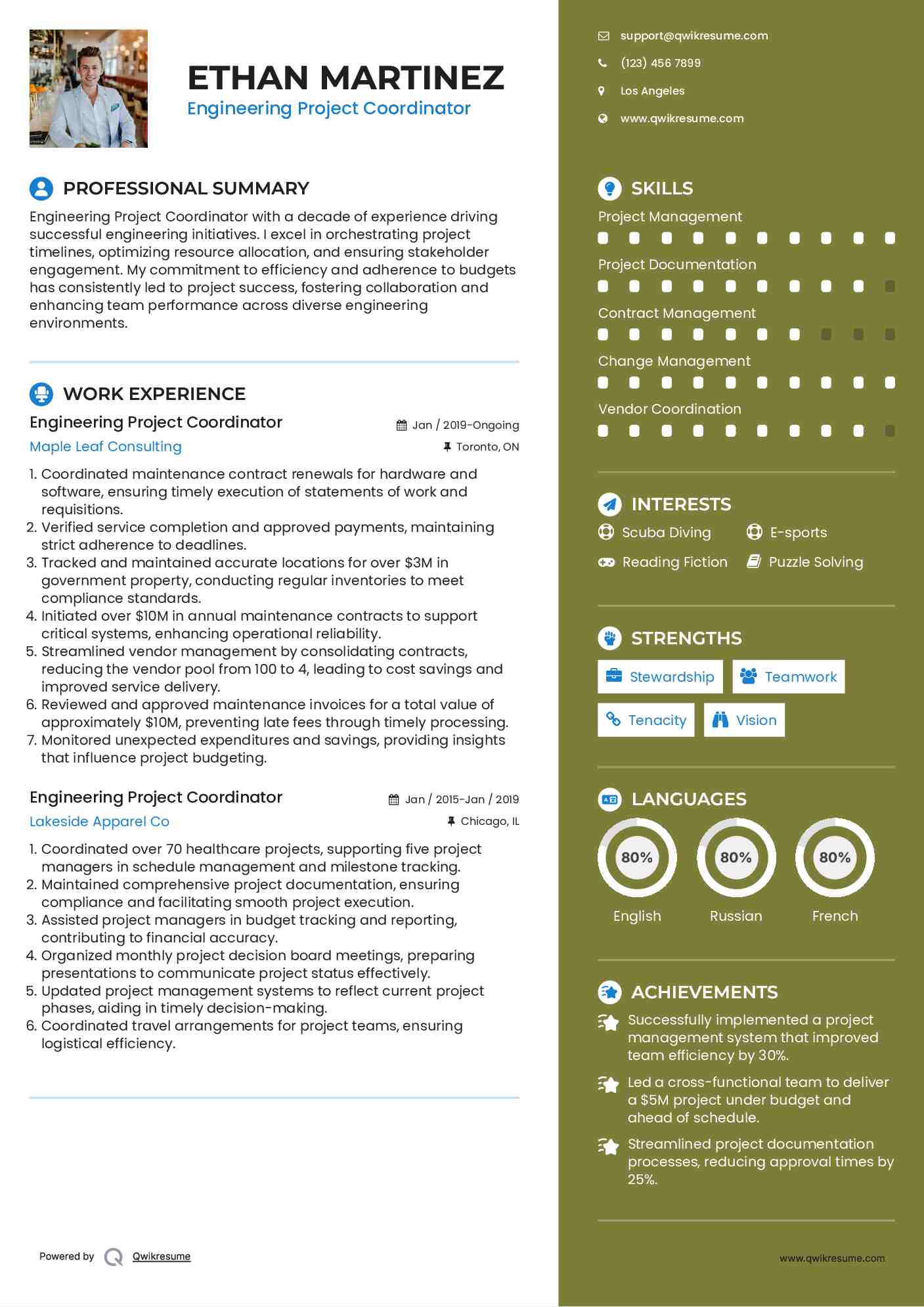 Engineering Project Coordinator Resume Format