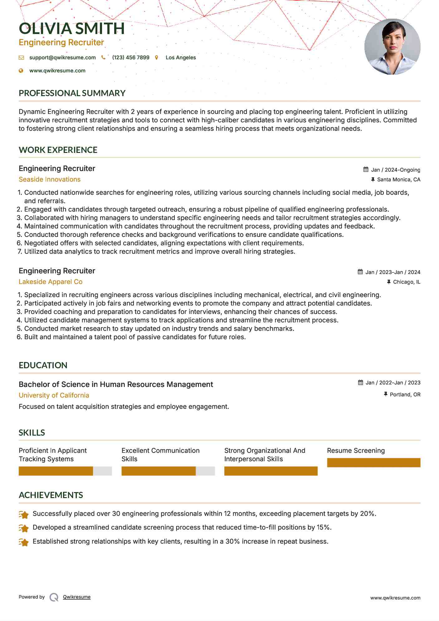 Engineering Recruiter Resume Sample