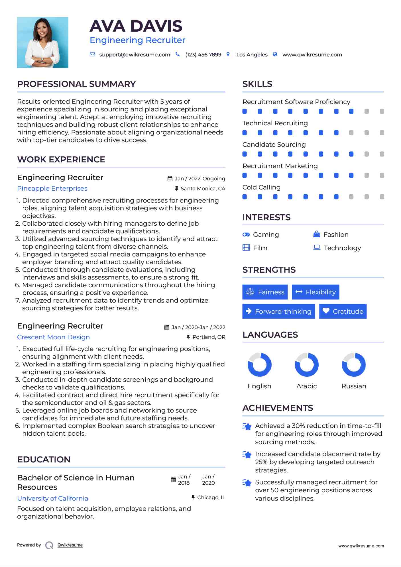 Engineering Recruiter Resume Sample