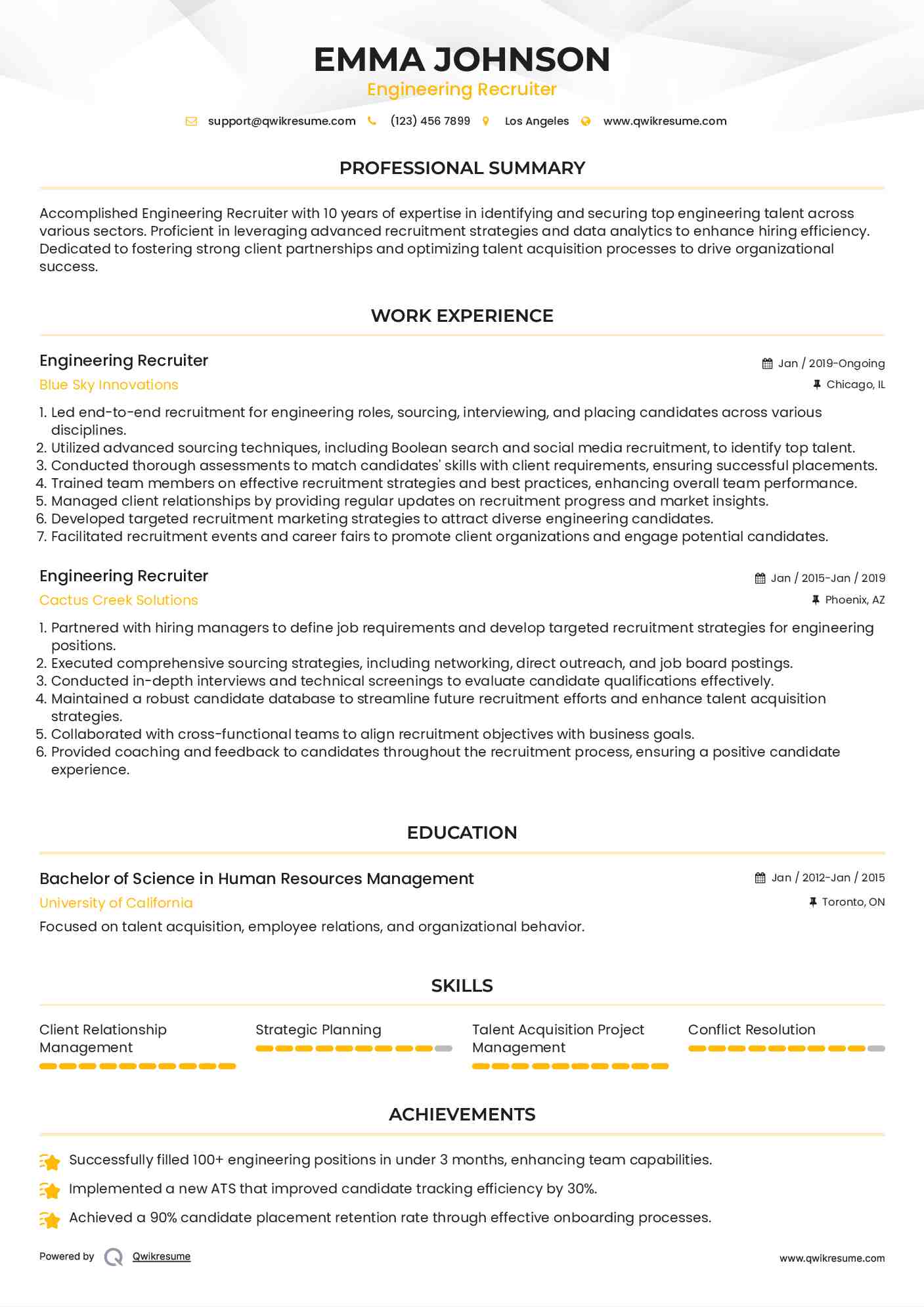 Engineering Recruiter Resume Model