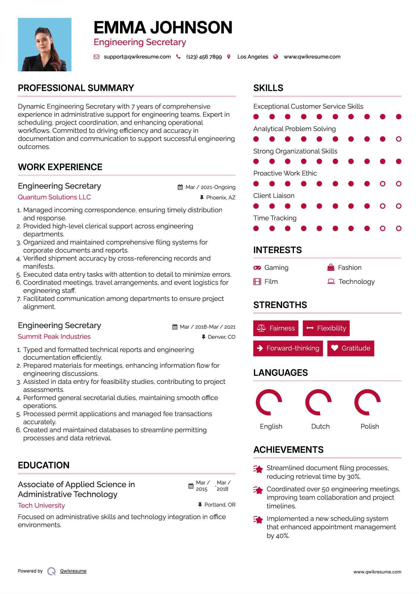 Engineering Secretary Resume Format