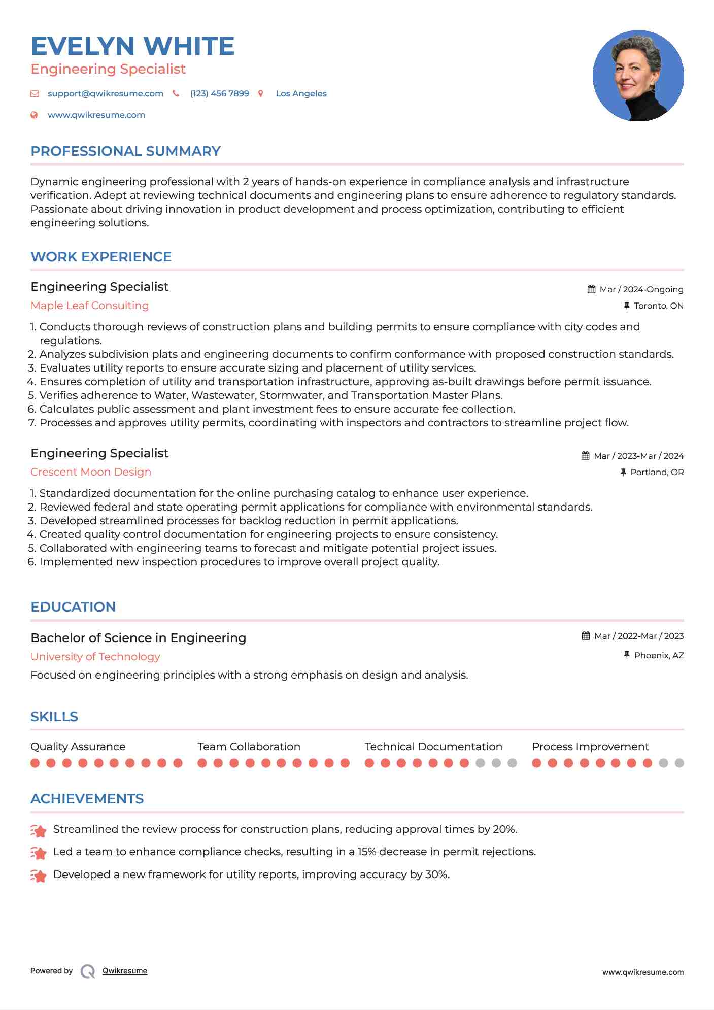 Engineering Specialist Resume Model
