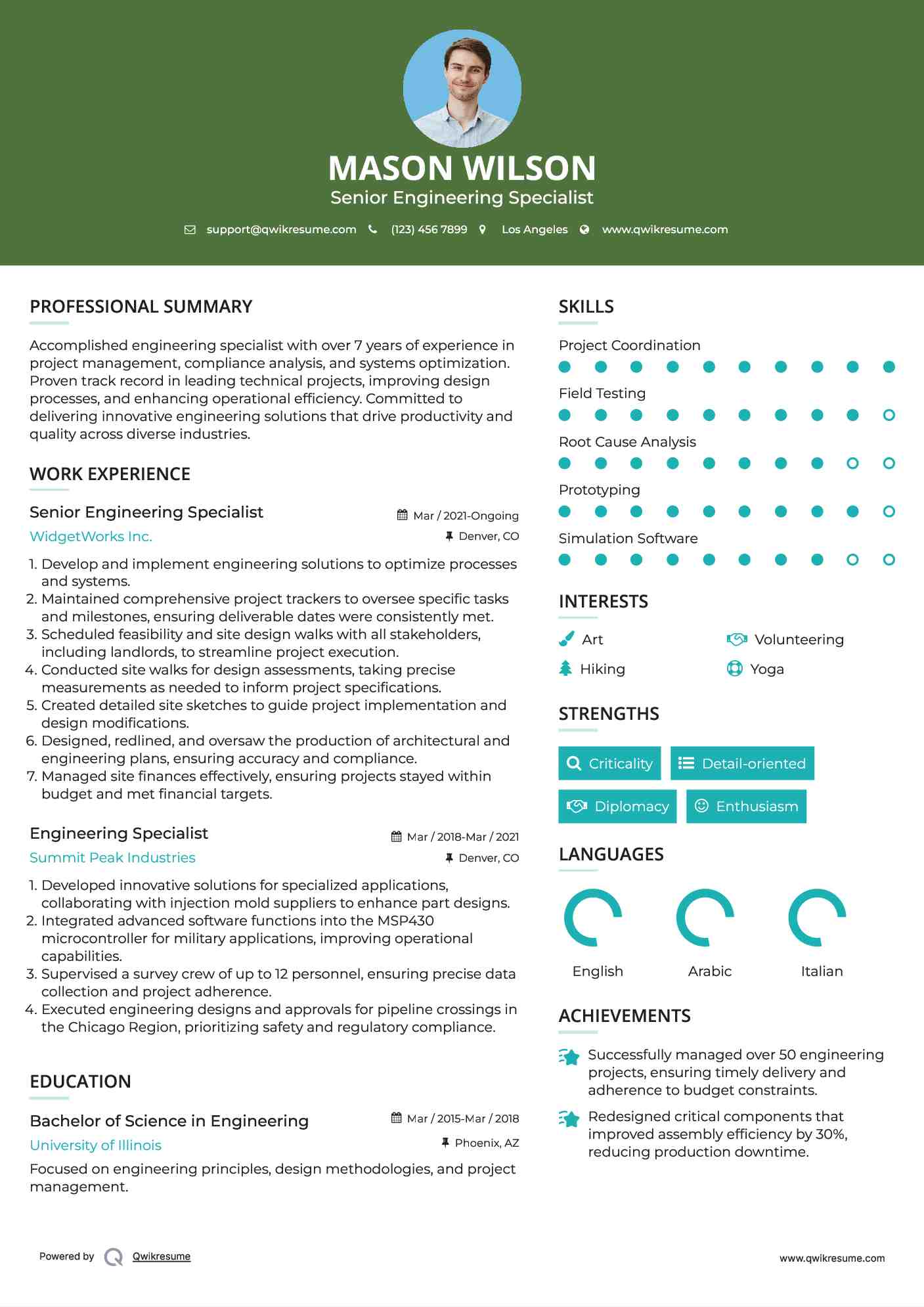 Senior Engineering Specialist Resume Sample