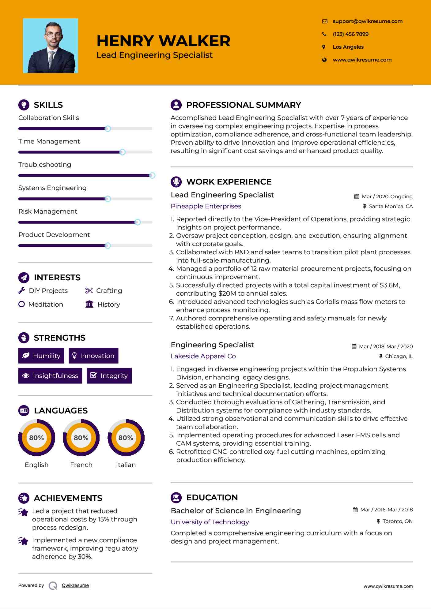 Lead Engineering Specialist Resume Format