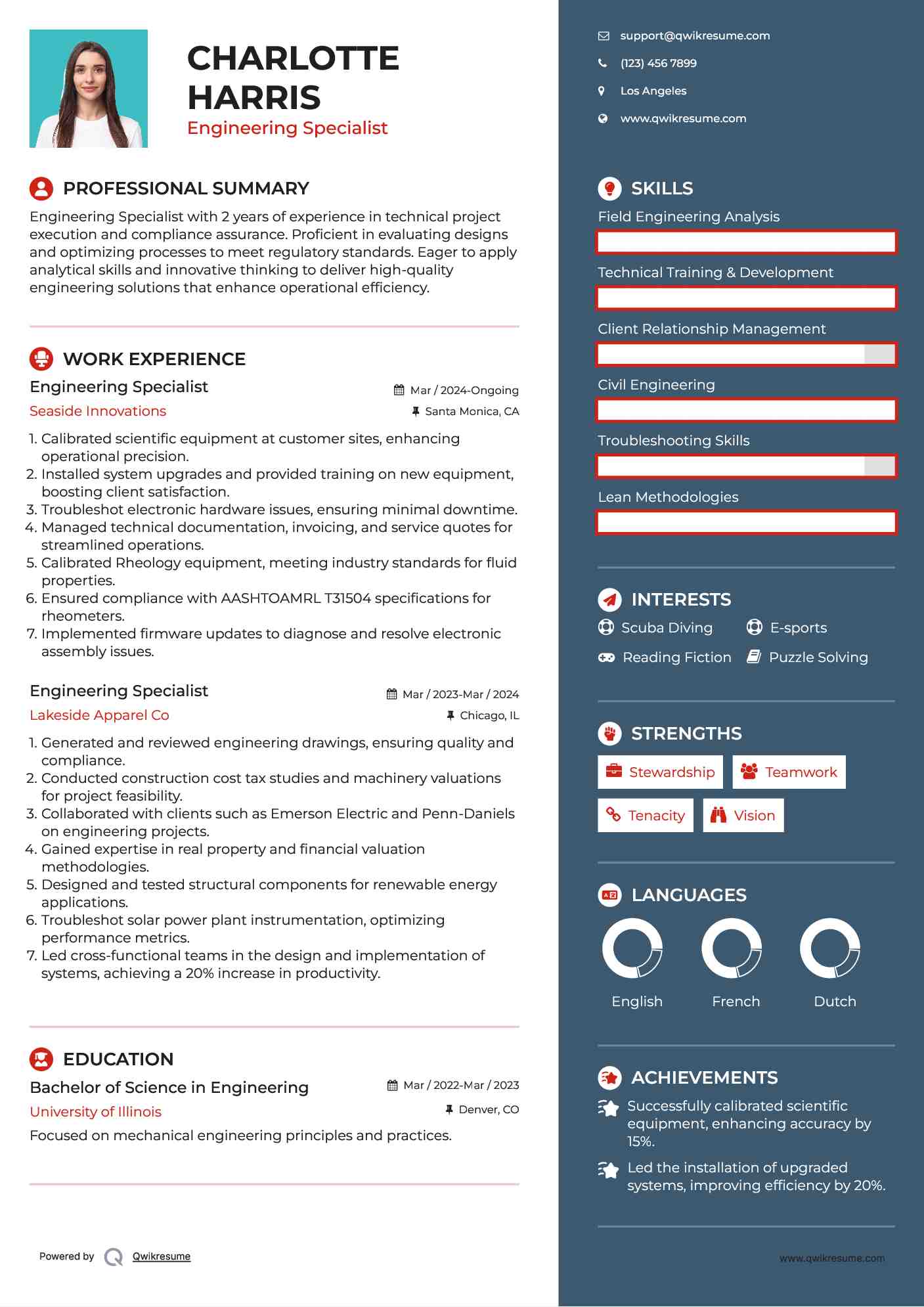 Engineering Specialist Resume Example