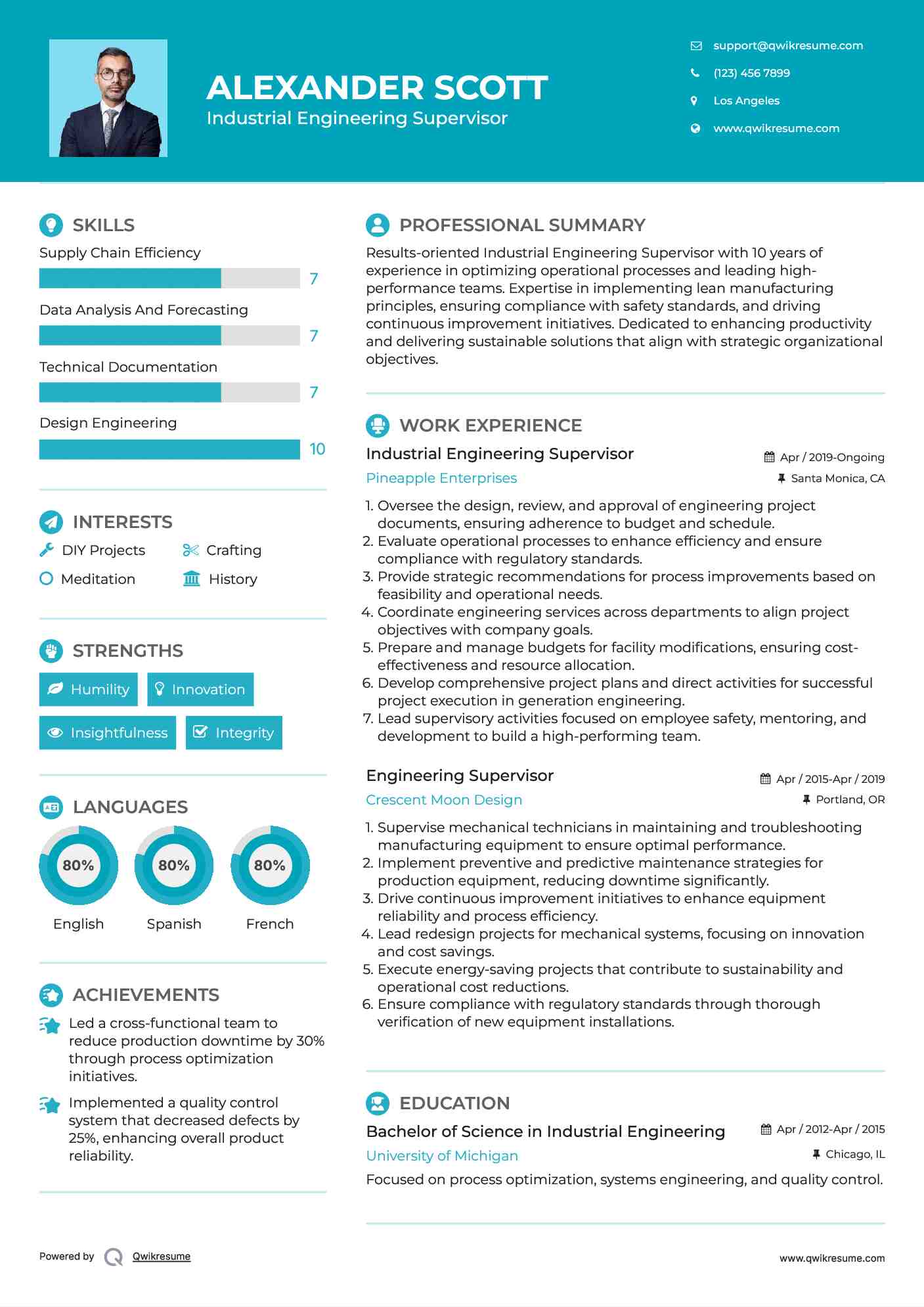 Industrial Engineering Supervisor Resume Model