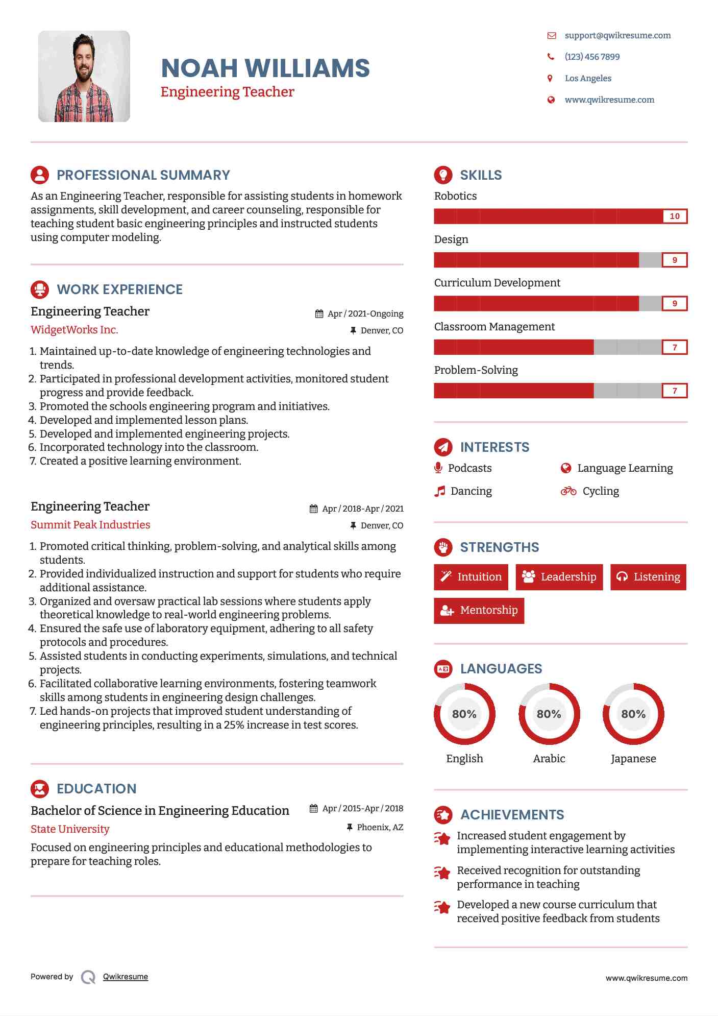 Engineering Teacher Resume Template