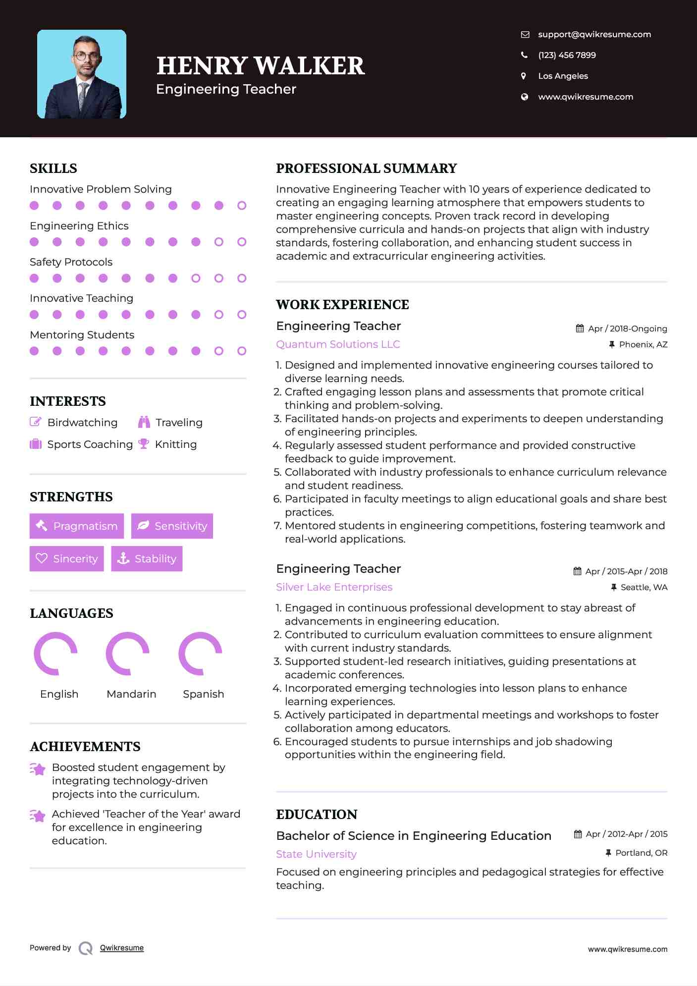 Engineering Teacher Resume Format