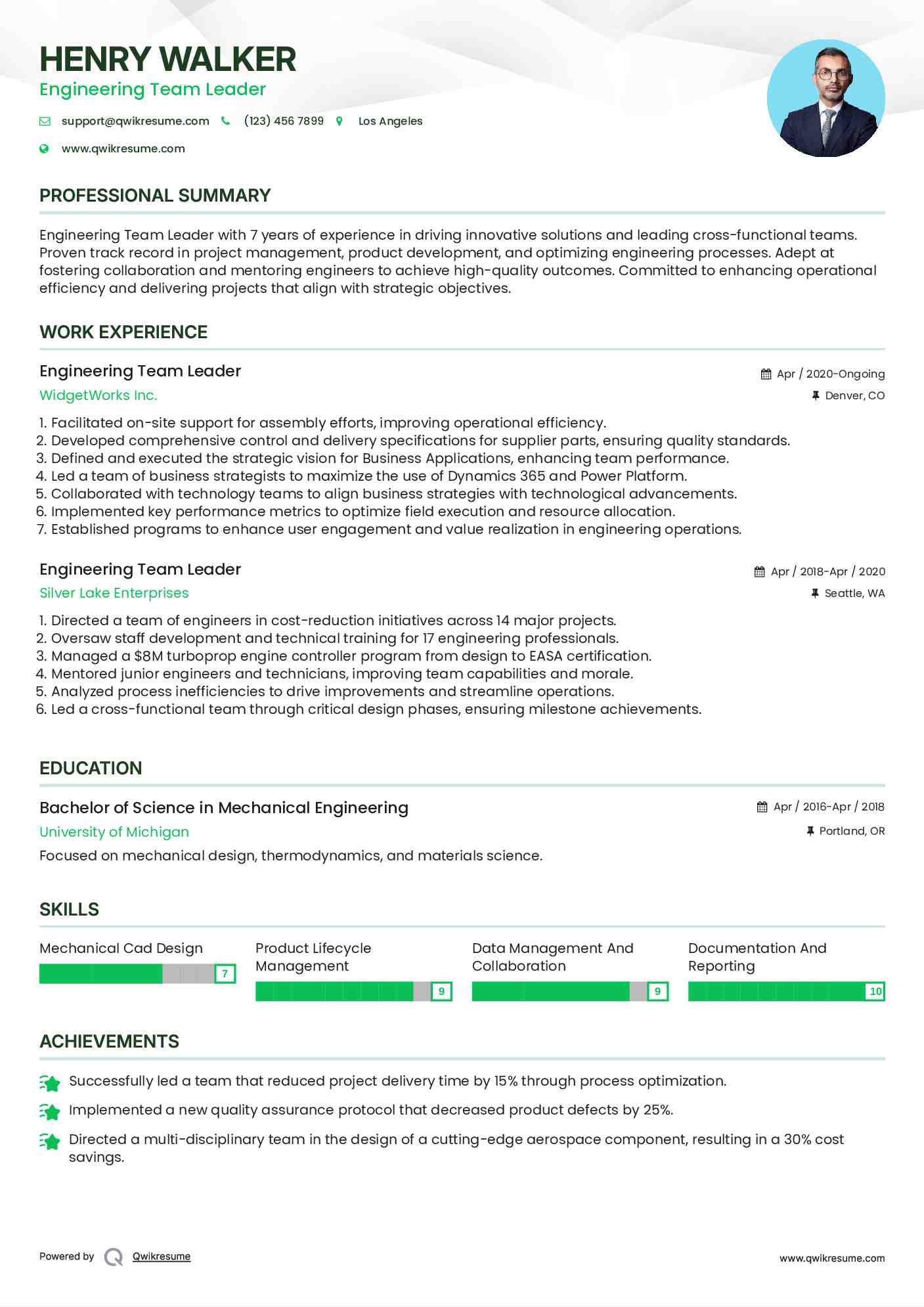 Engineering Team Leader Resume Format