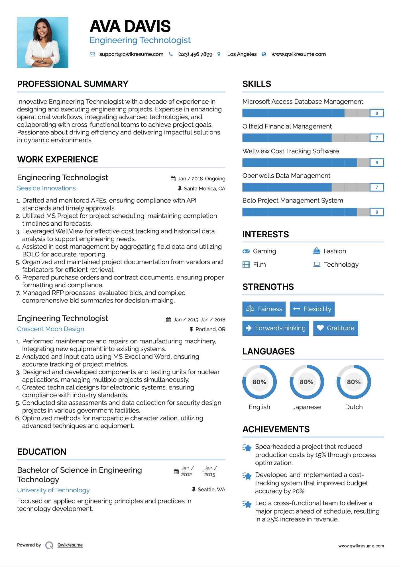 Engineering Technologist Resume Model