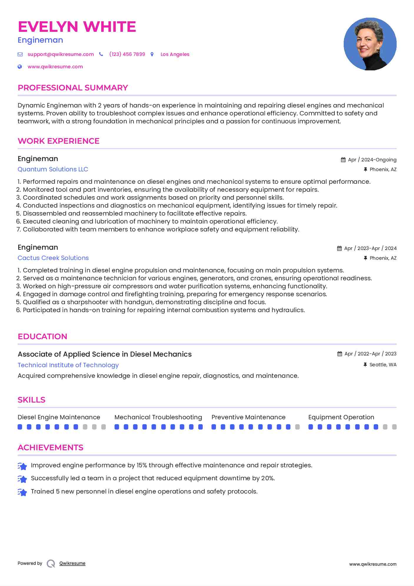 Engineman Resume Example