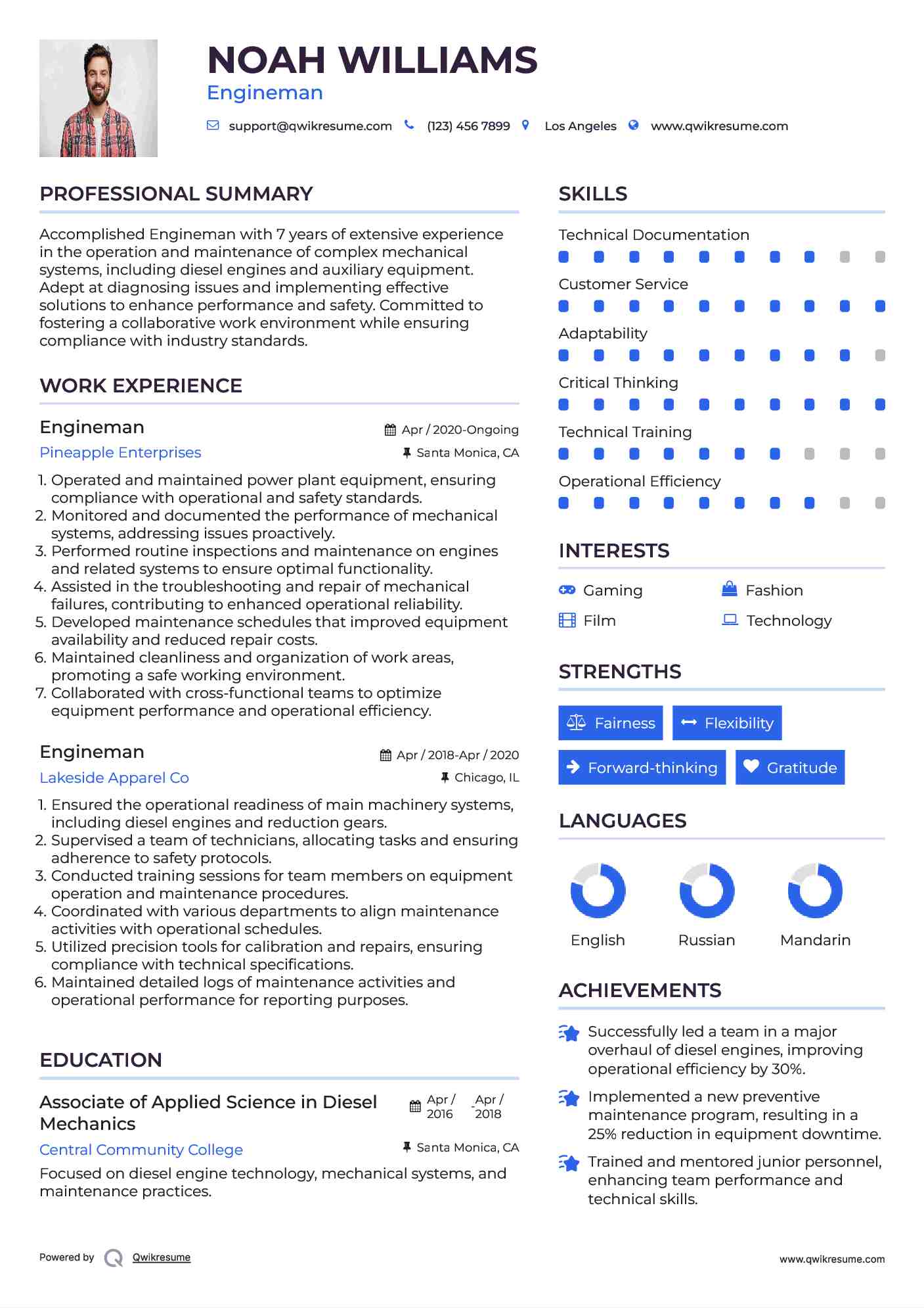 Engineman Resume Example