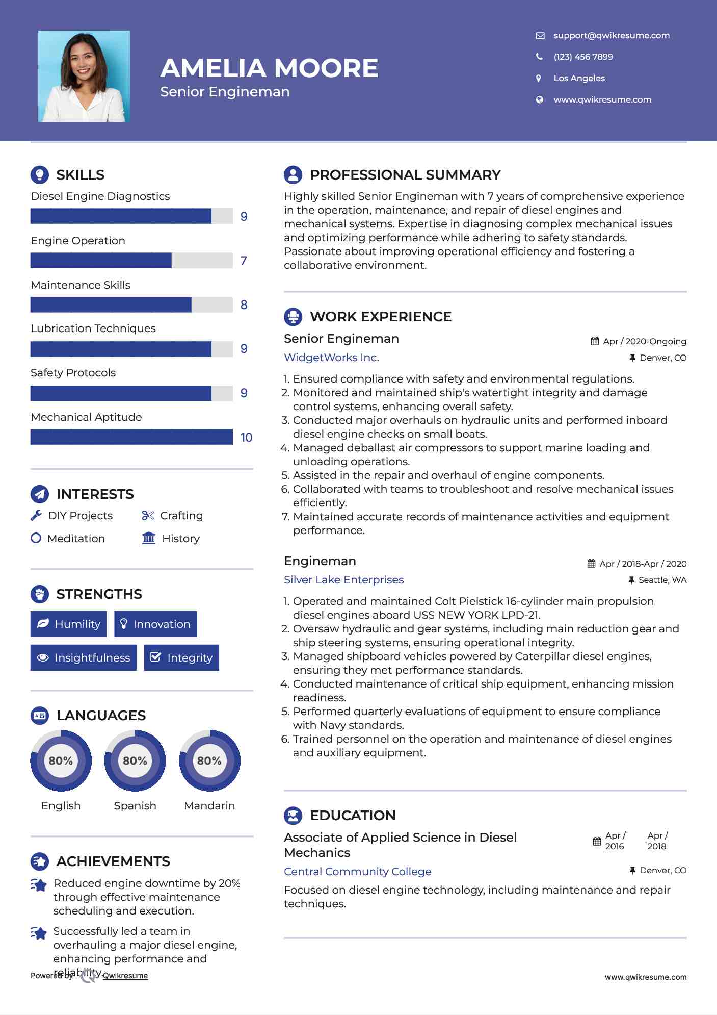 Senior Engineman Resume Model