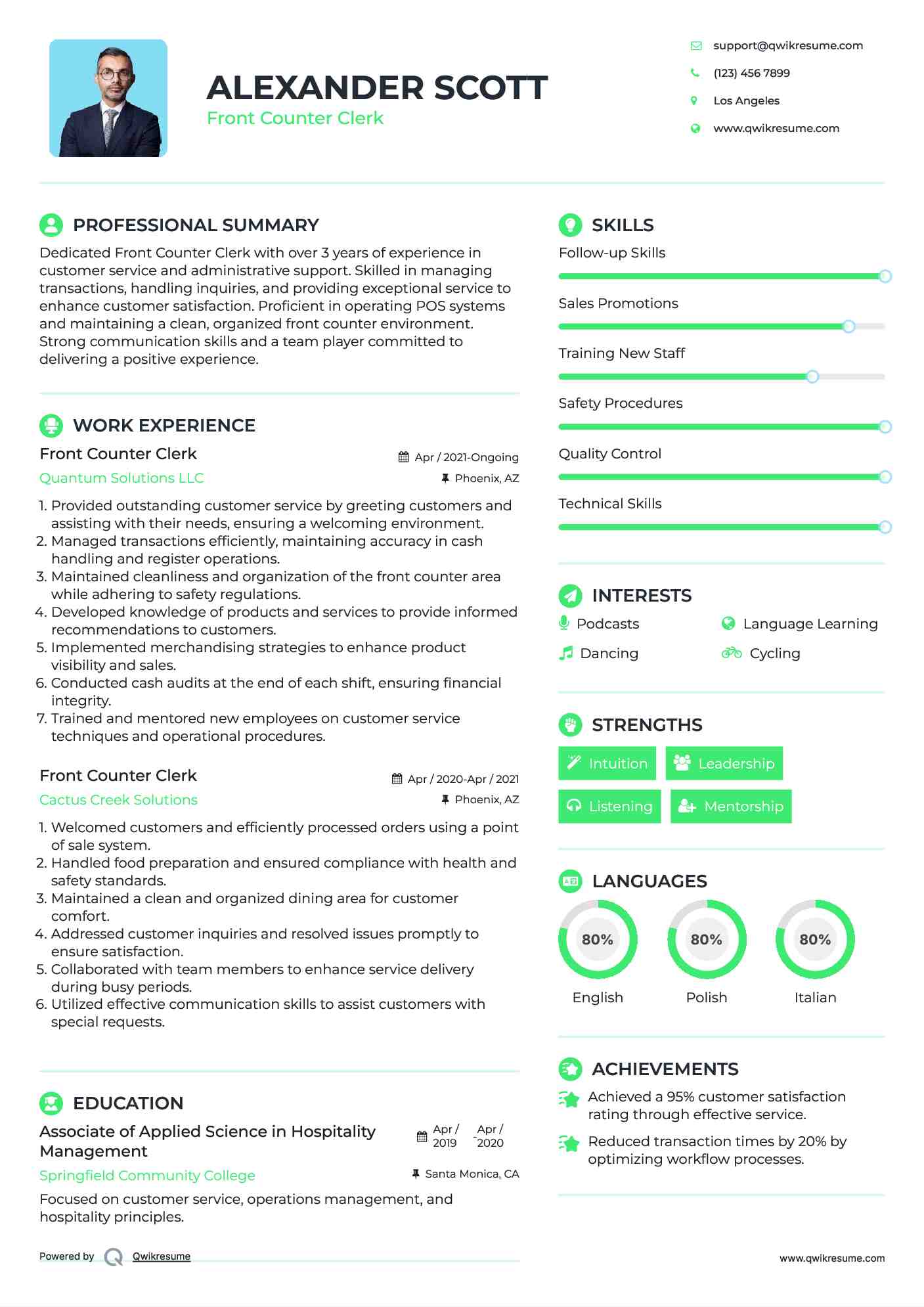 Front Counter Clerk Resume Format