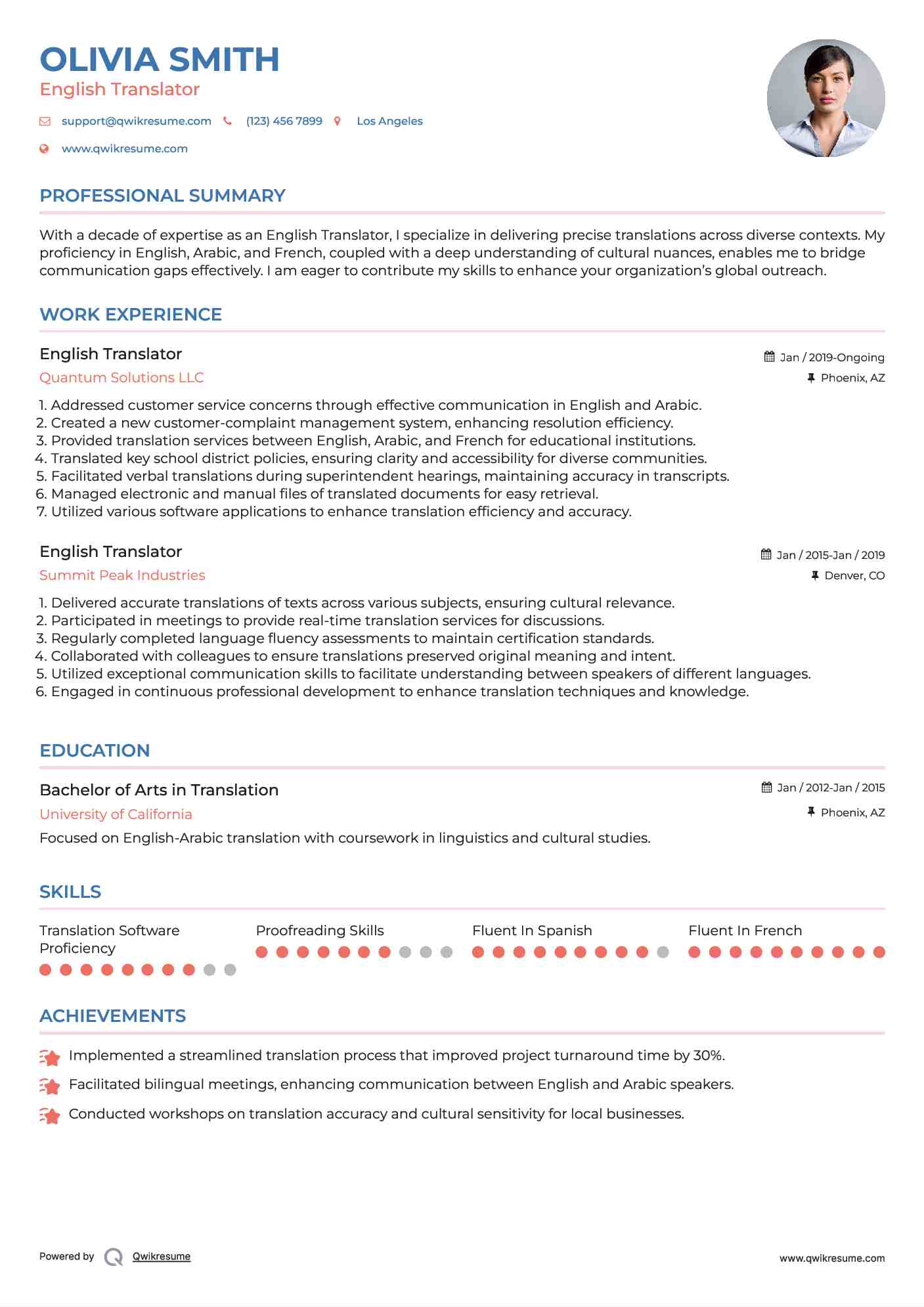 English Translator Resume Format