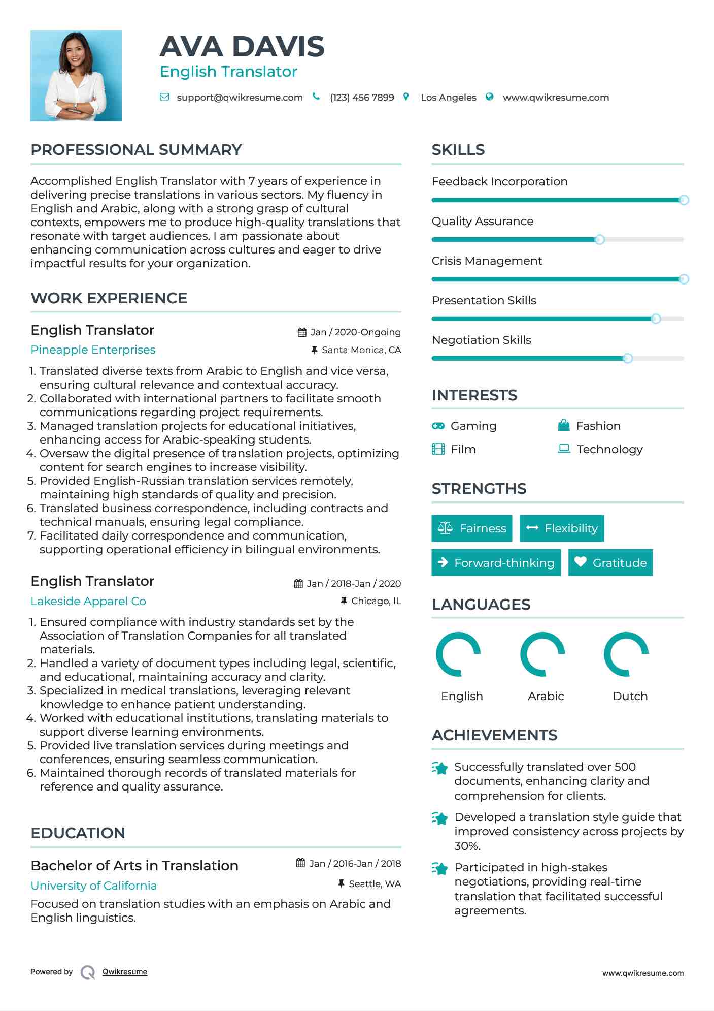 English Translator Resume Model