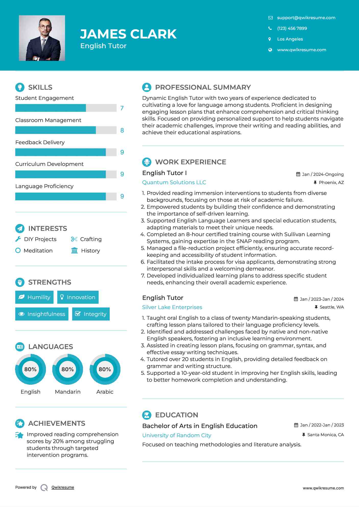 English Tutor I Resume Sample