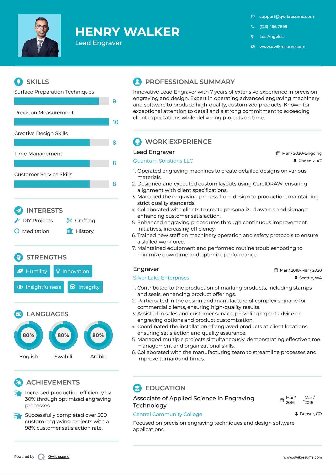 Lead Engraver Resume Model