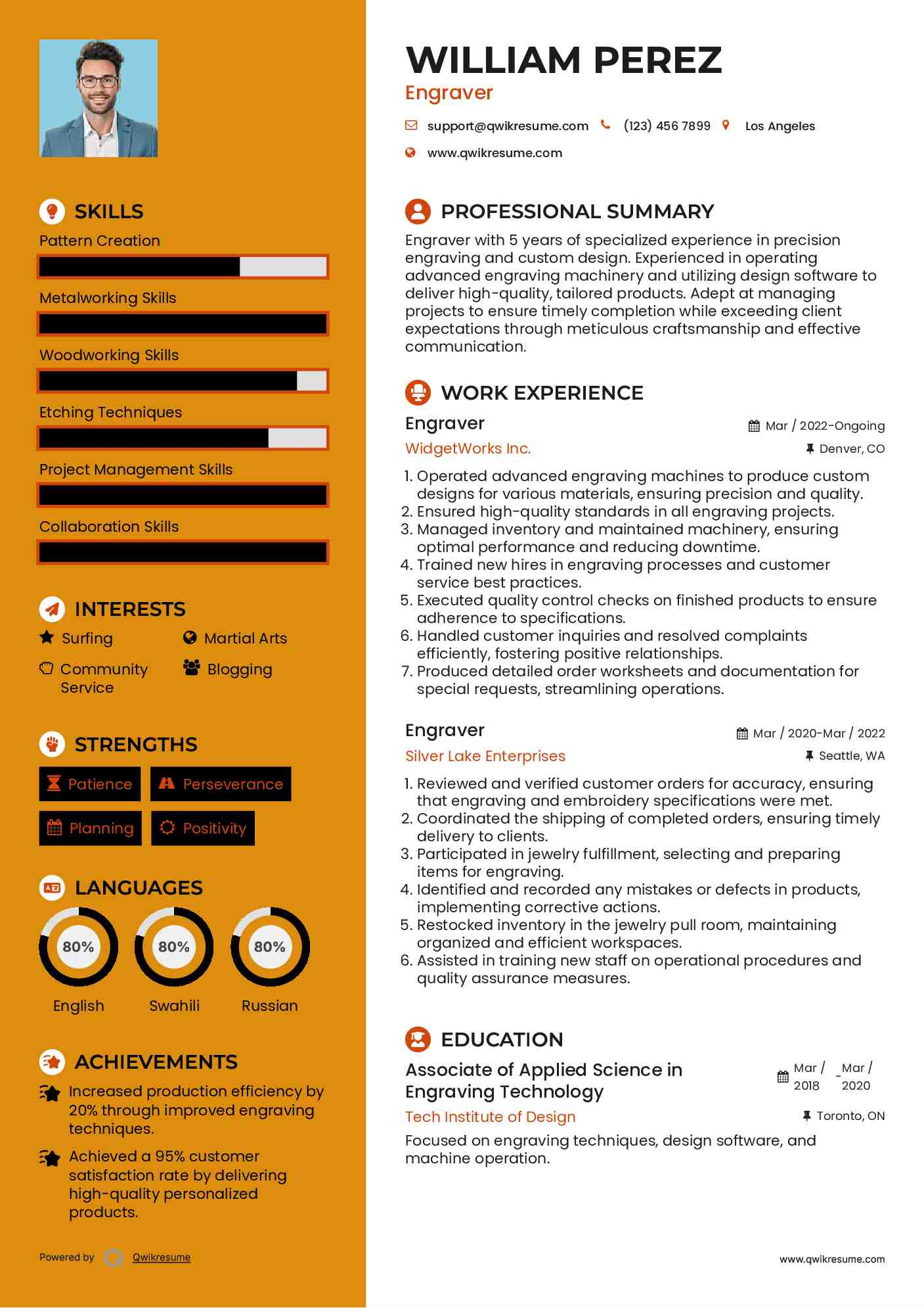 Engraver Resume Model