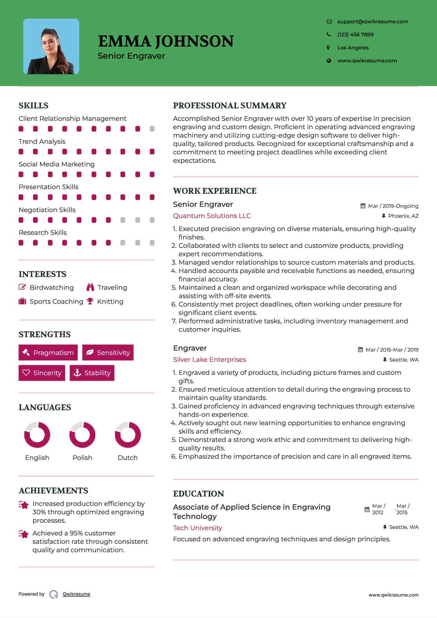 Senior Engraver Resume Template