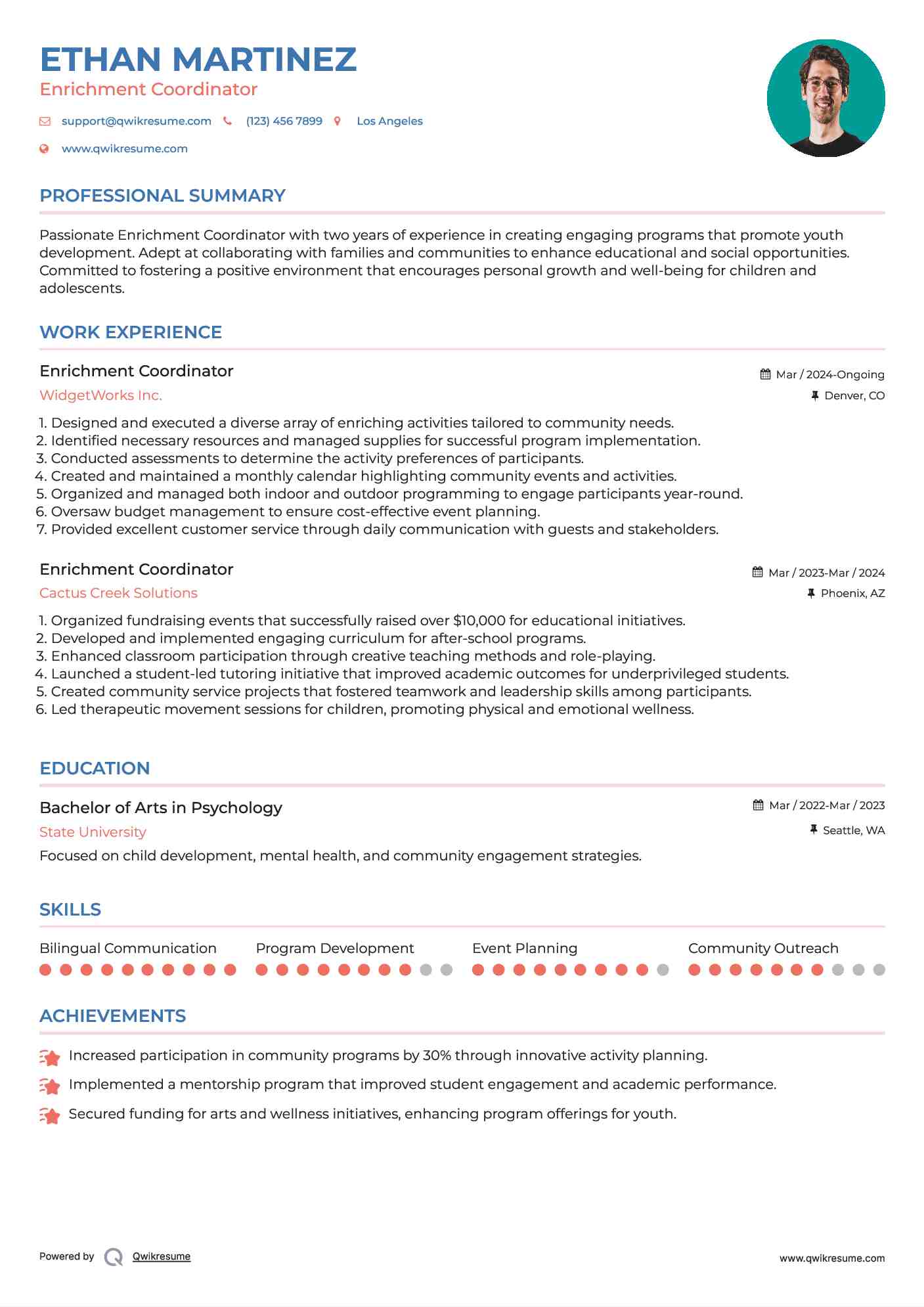 Enrichment Coordinator Resume Template