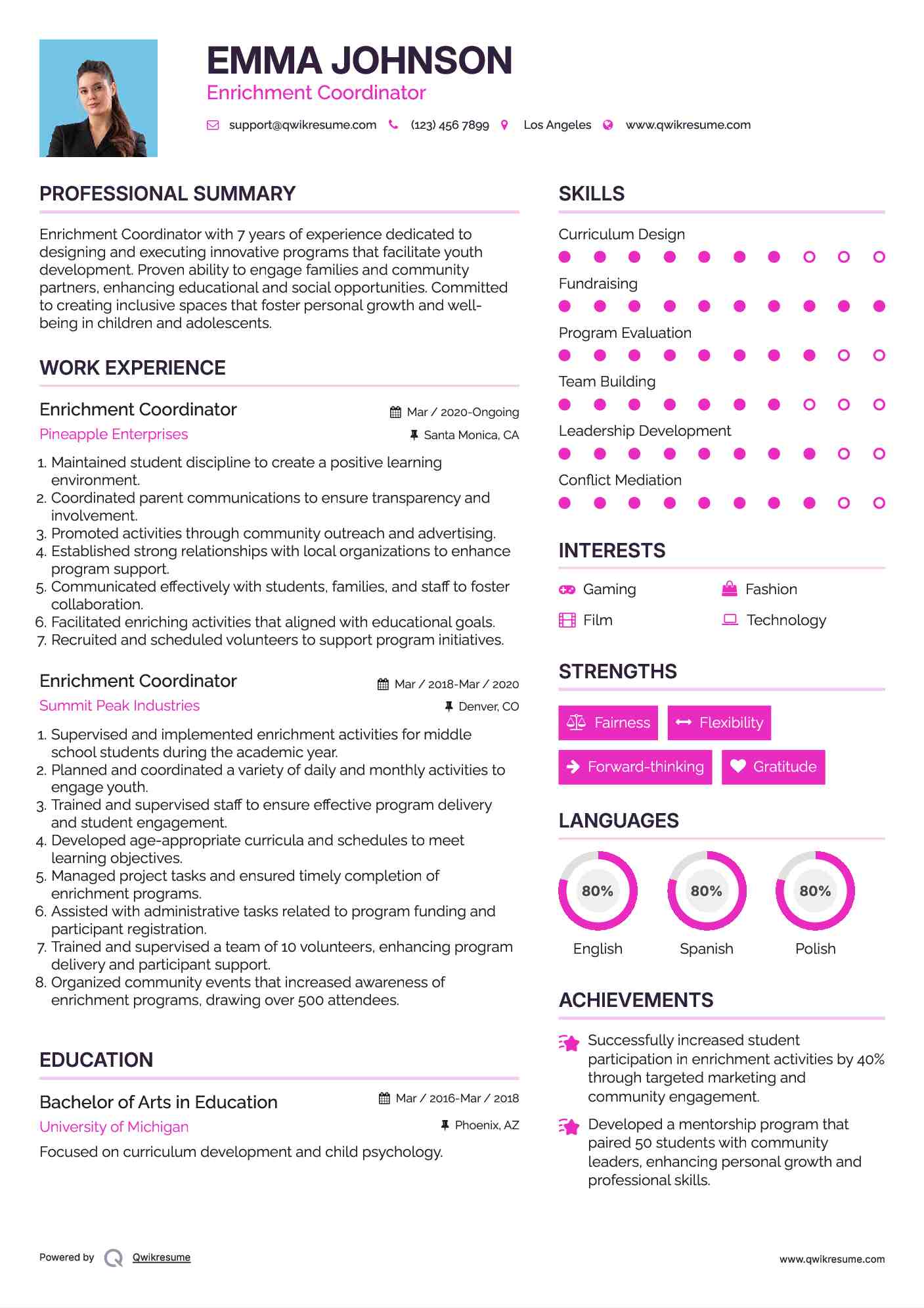 Enrichment Coordinator Resume Template