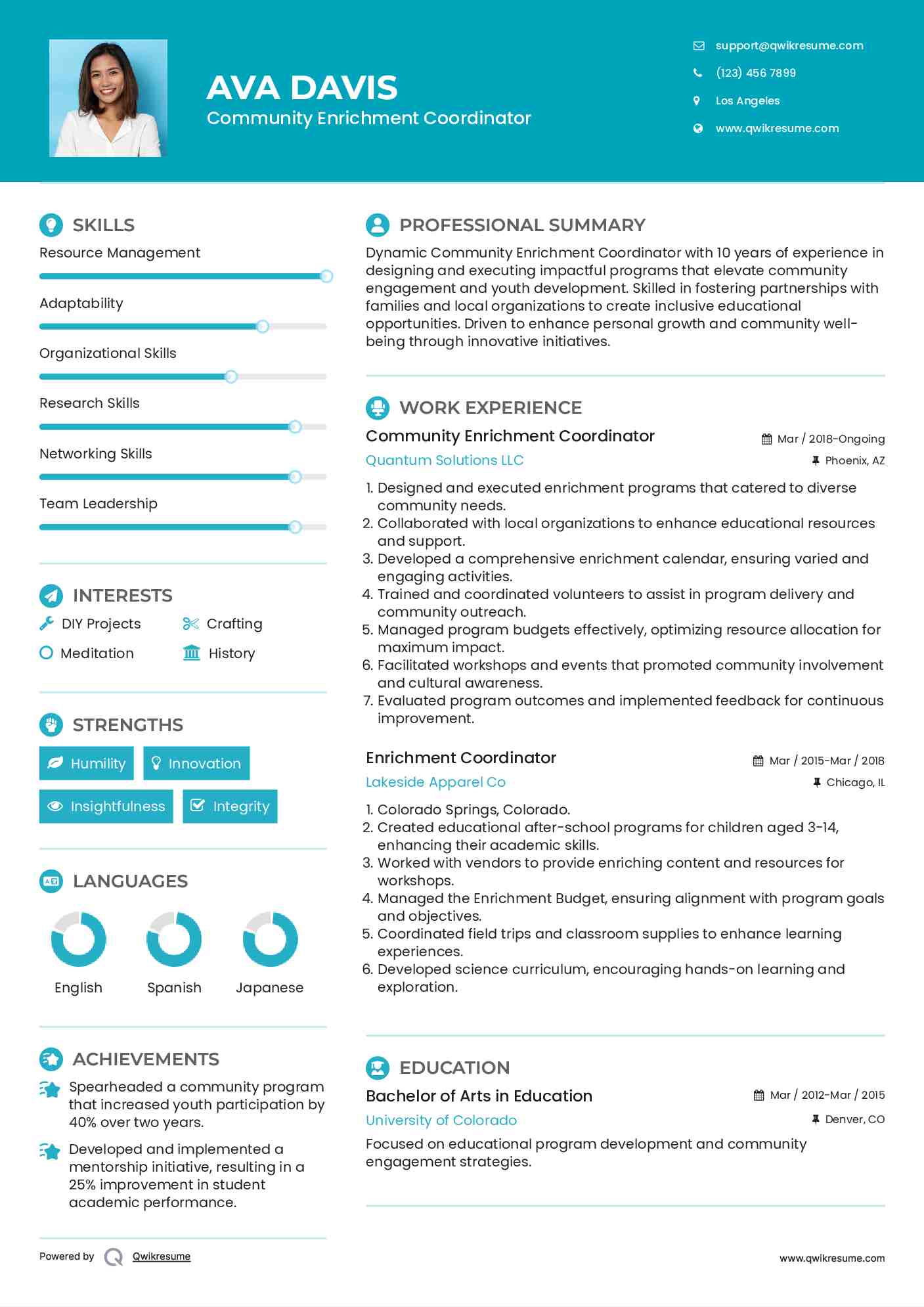 enrichment-coordinator-resume-samples-qwikresume