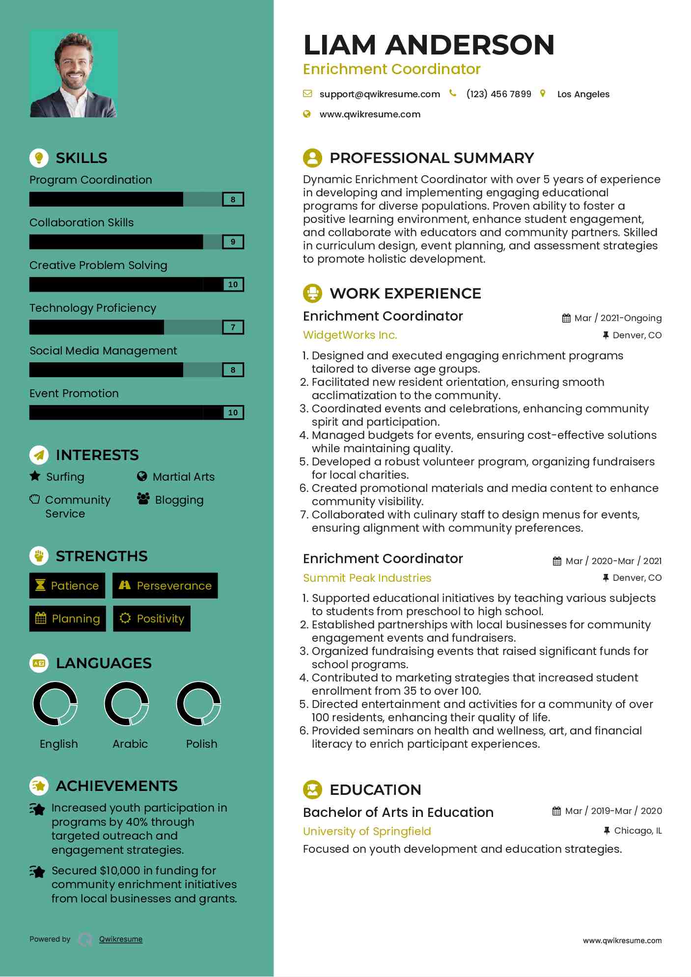 Enrichment Coordinator Resume Model