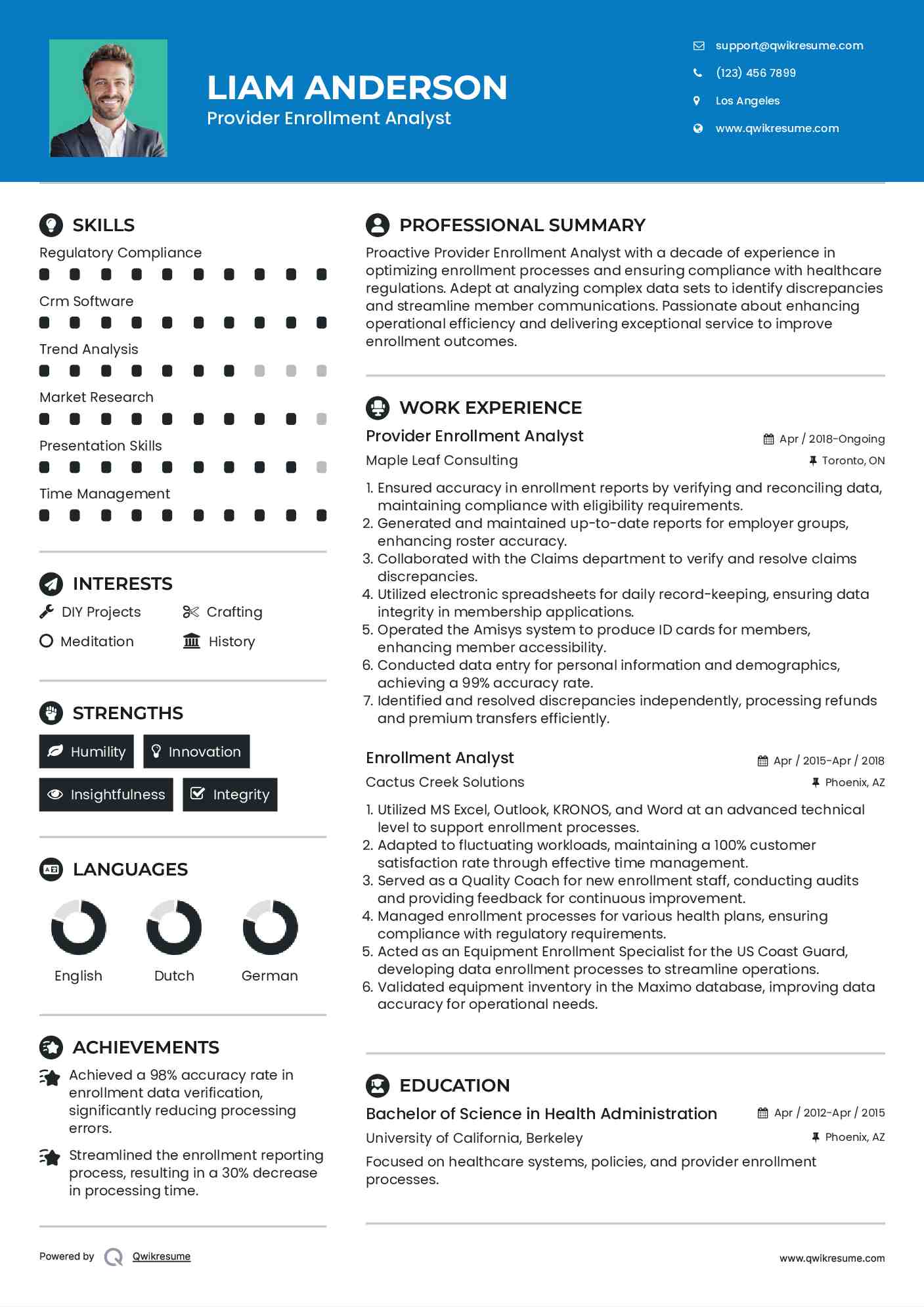 Provider Enrollment Analyst
 Resume Template