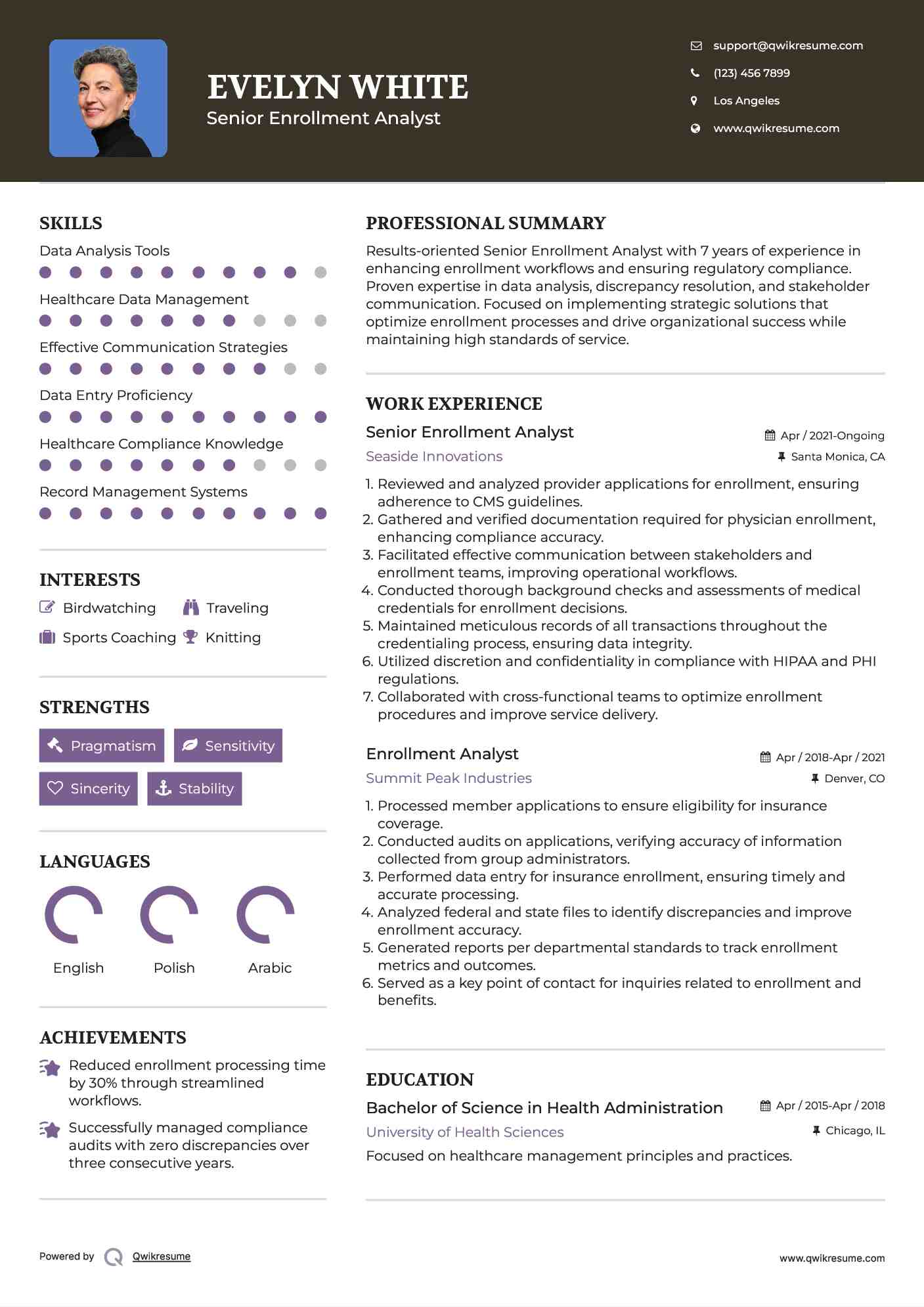Senior Enrollment Analyst Resume Example