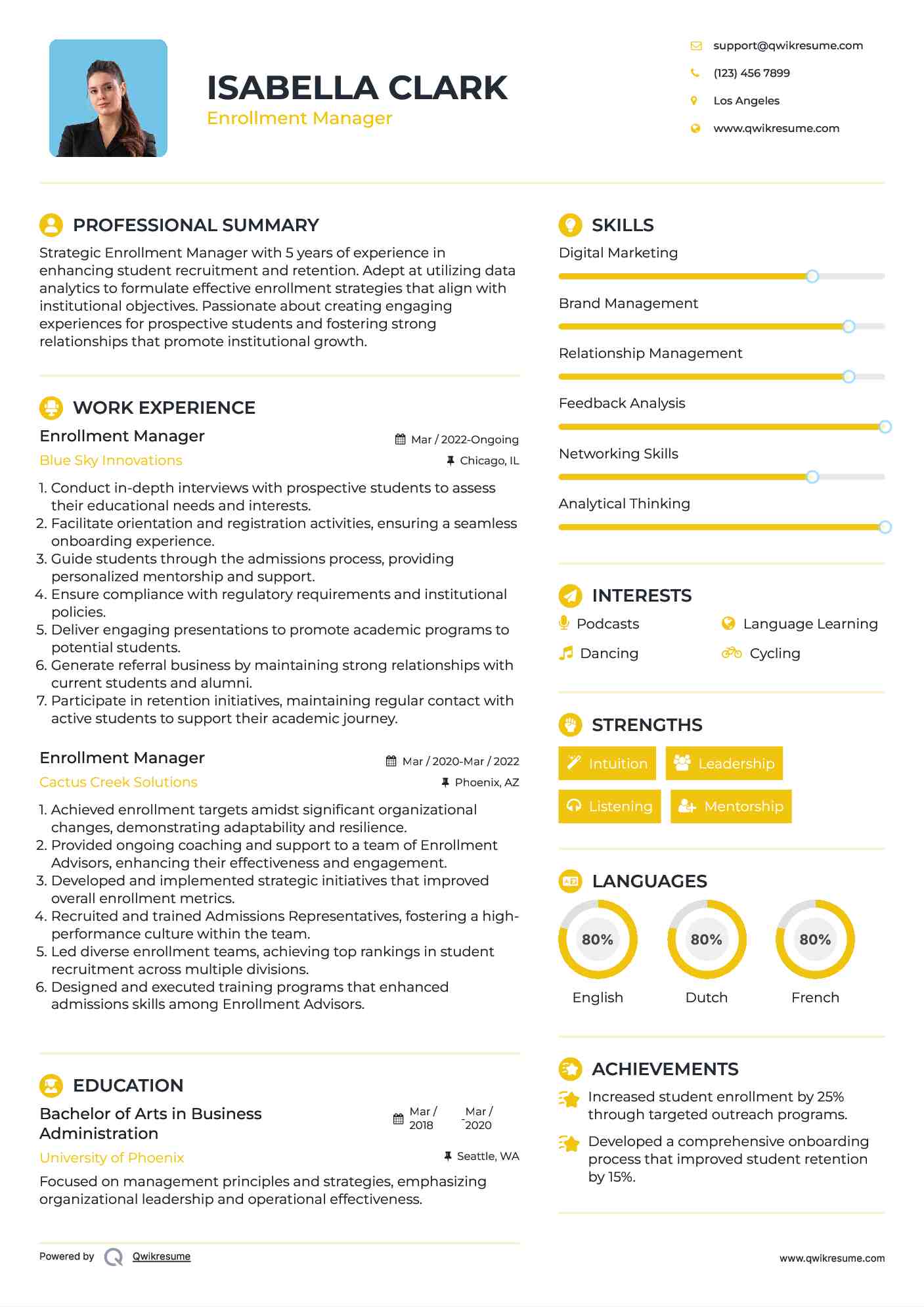 Enrollment Manager Resume Sample