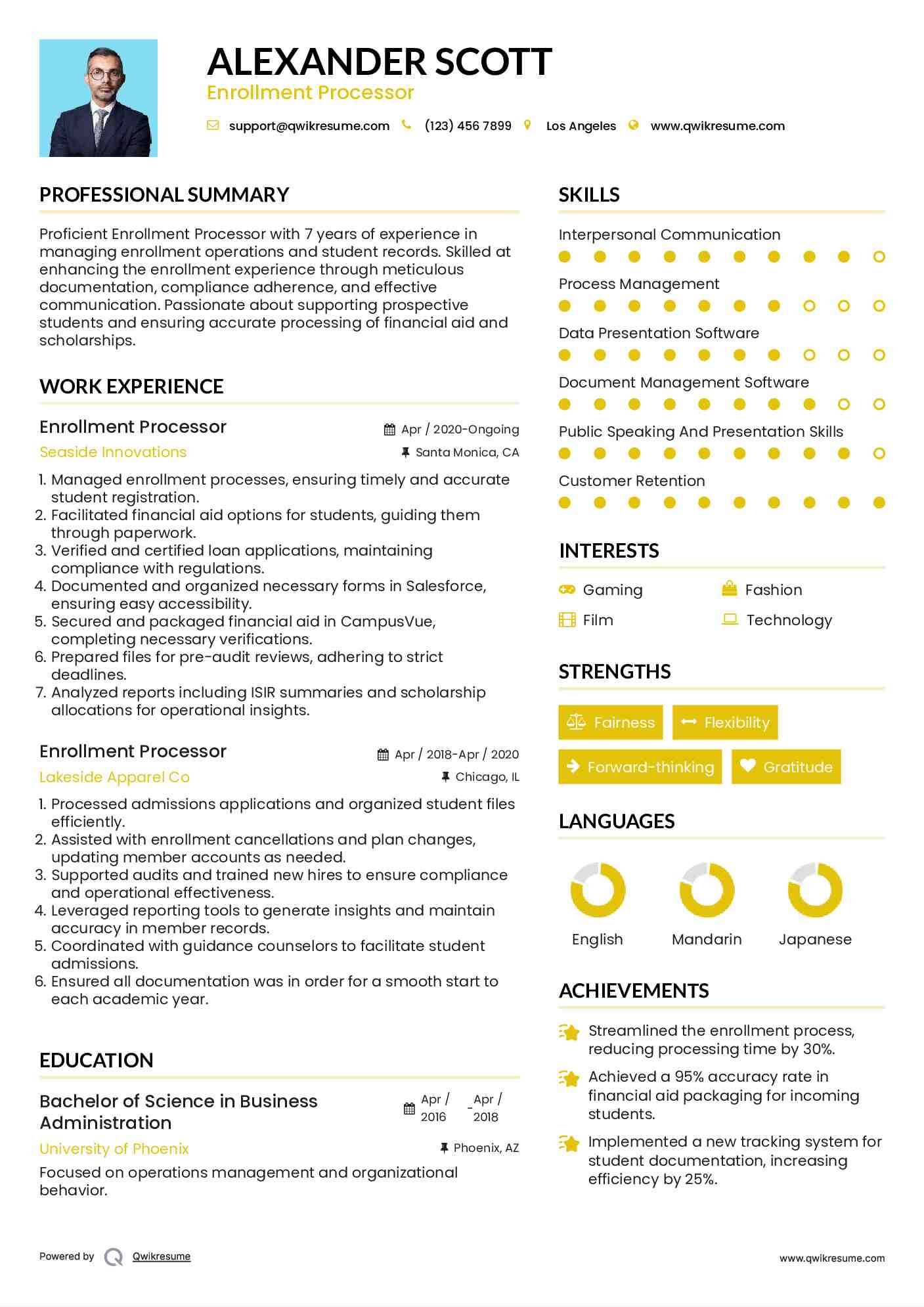 Enrollment Processor Resume Model