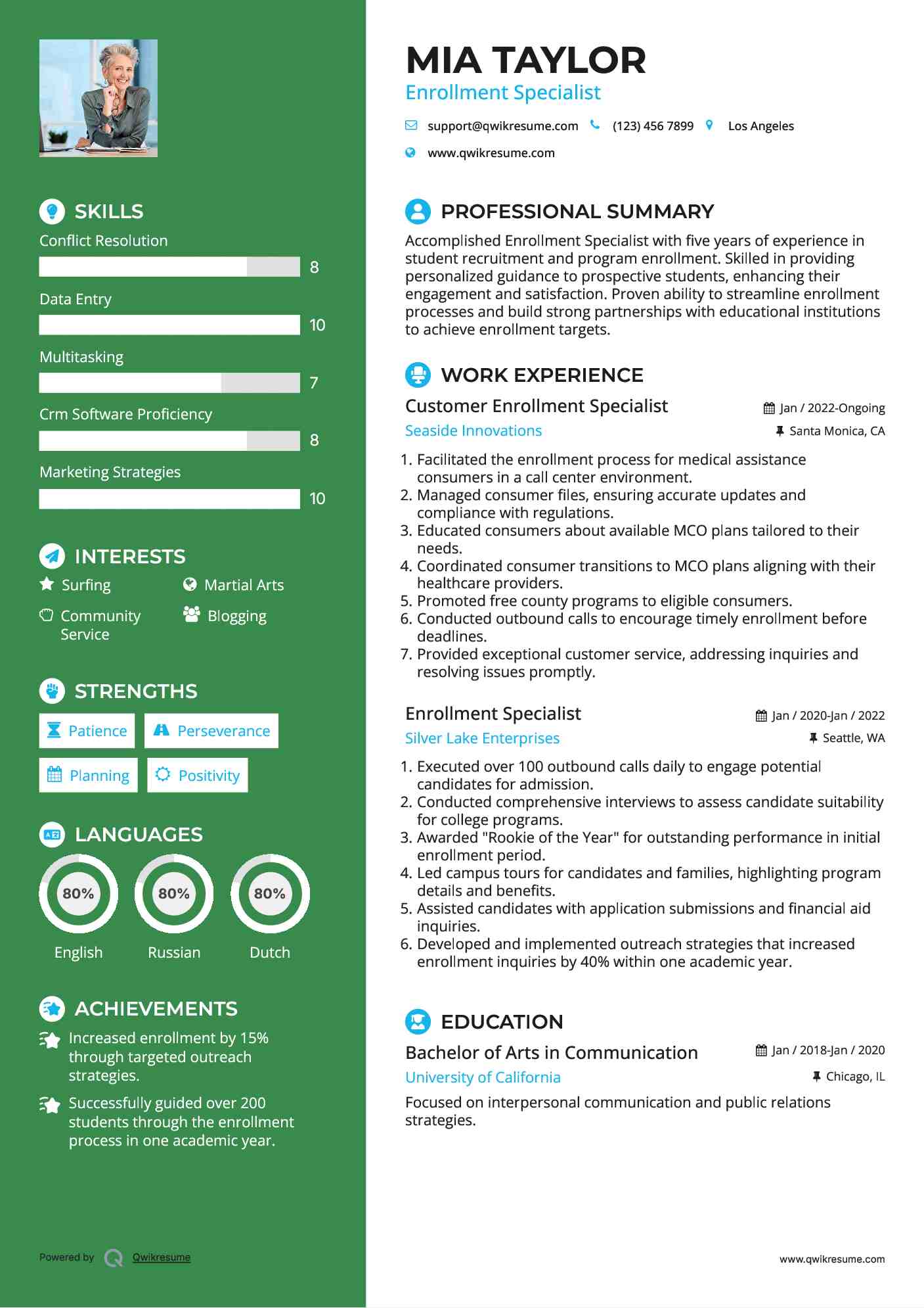 Customer Enrollment Specialist Resume Template