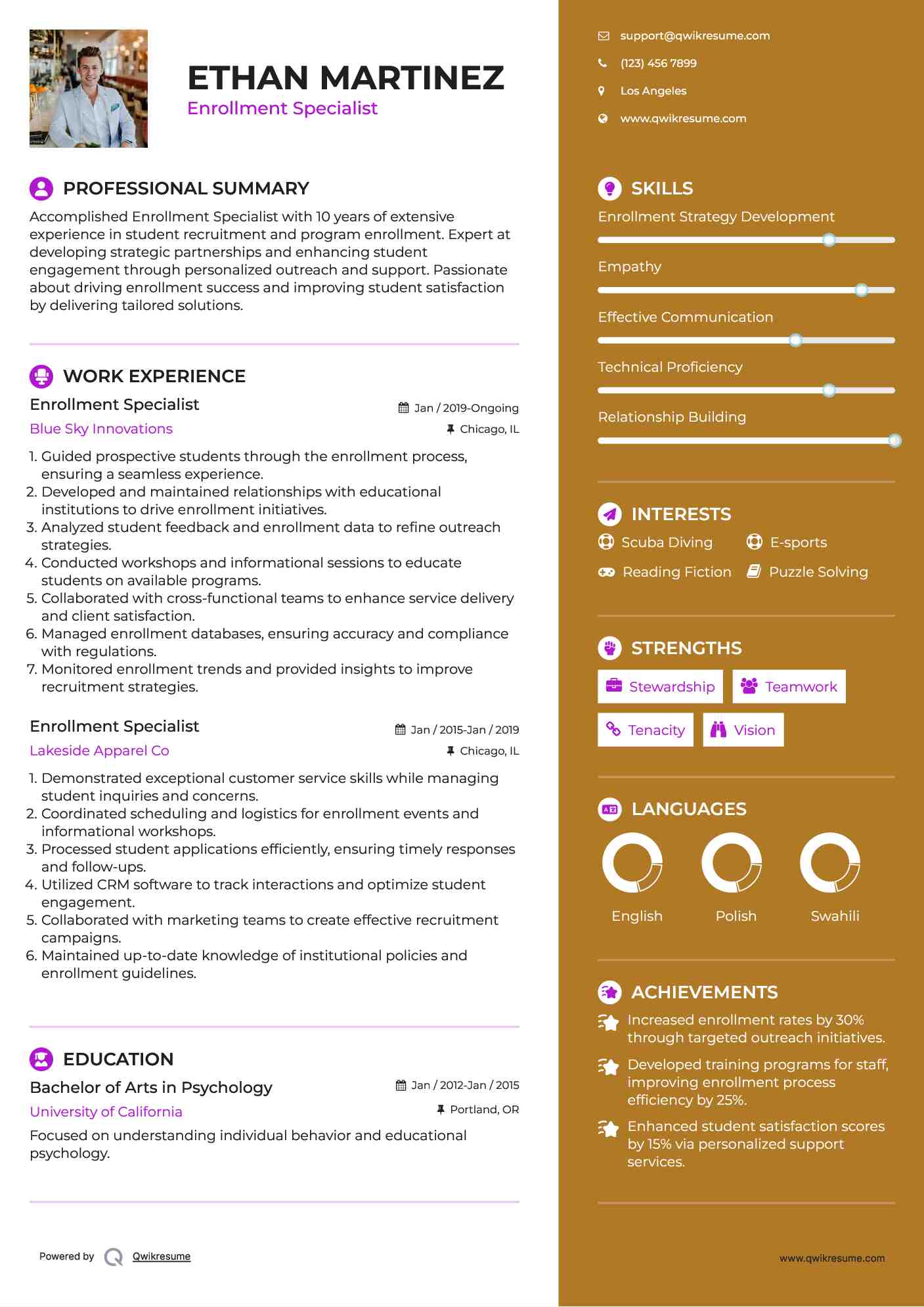 enrollment specialist resume samples qwikresume enrollment specialist