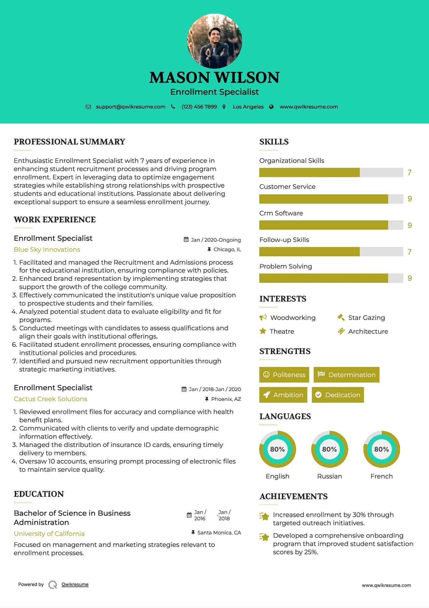 Enrollment Specialist Resume Format