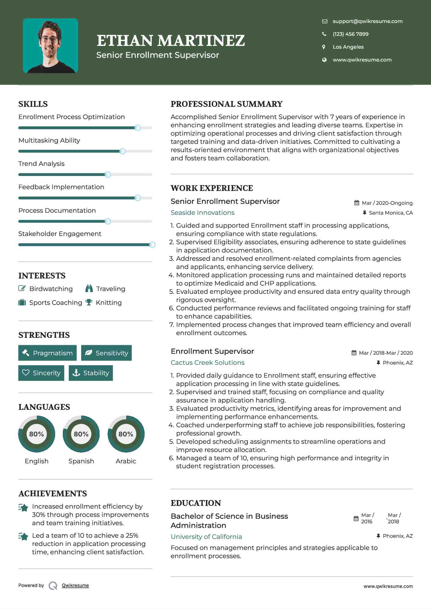 Senior Enrollment Supervisor Resume Template