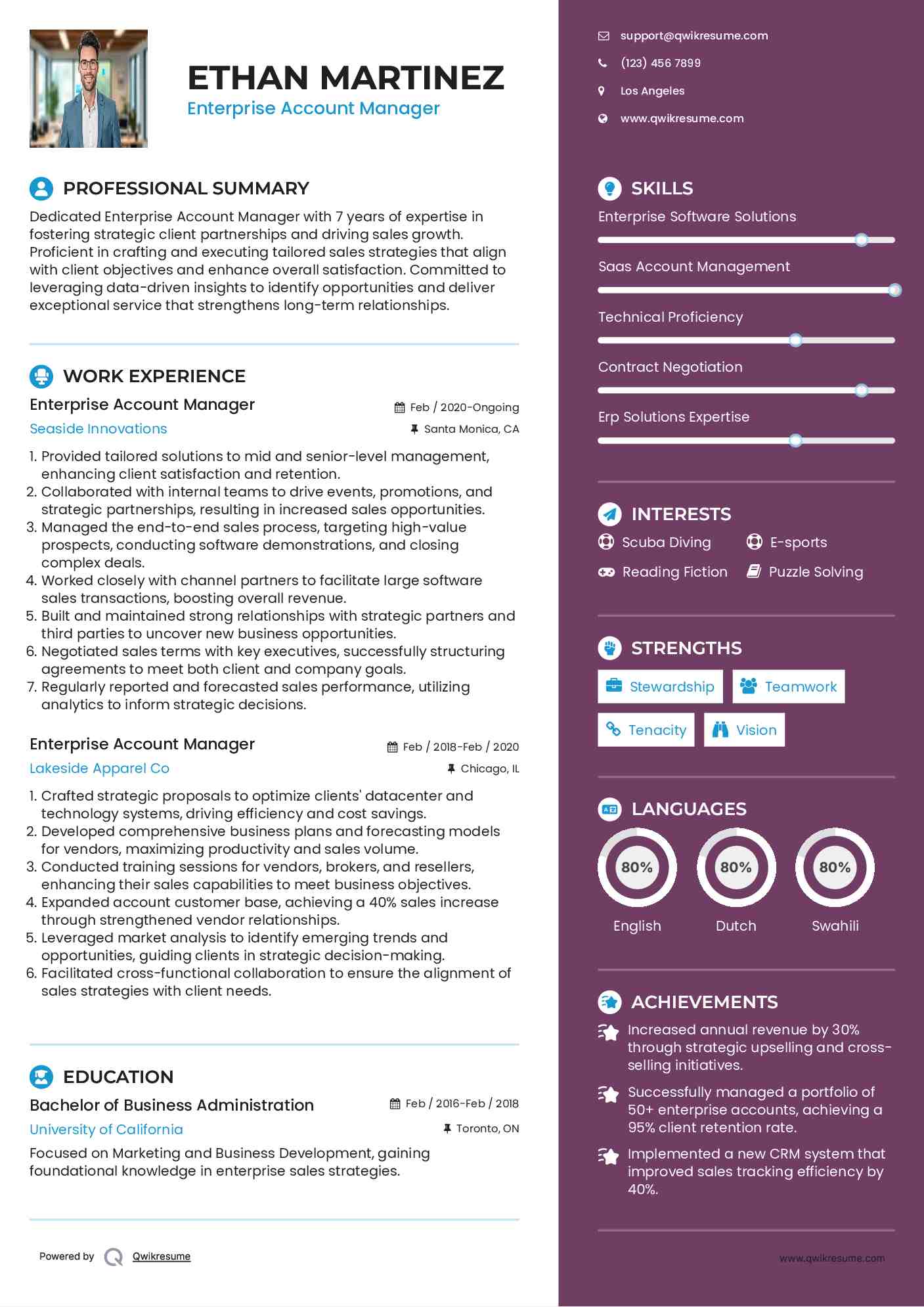 Enterprise Account Manager Resume Example