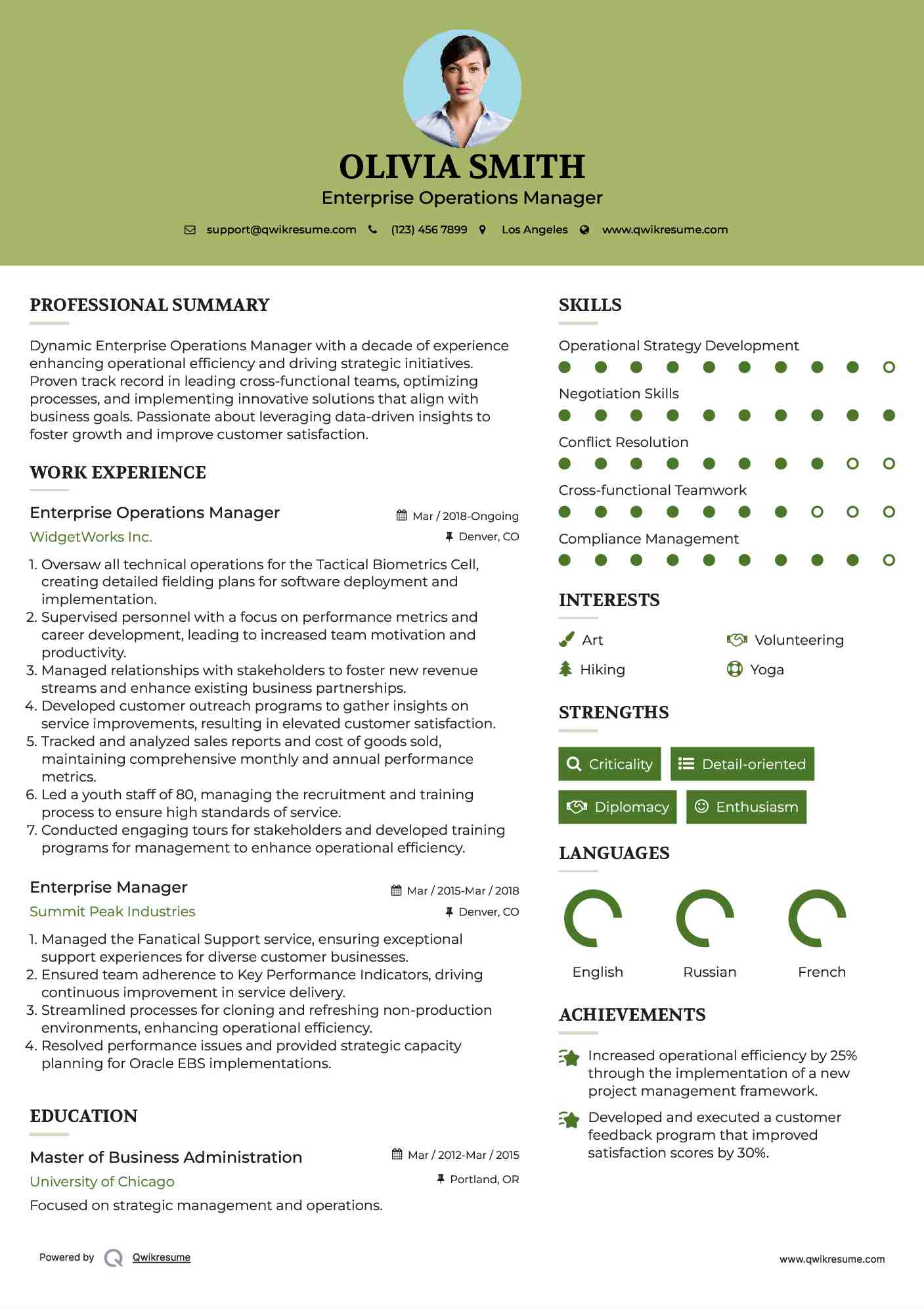 Enterprise Operations Manager Resume Template