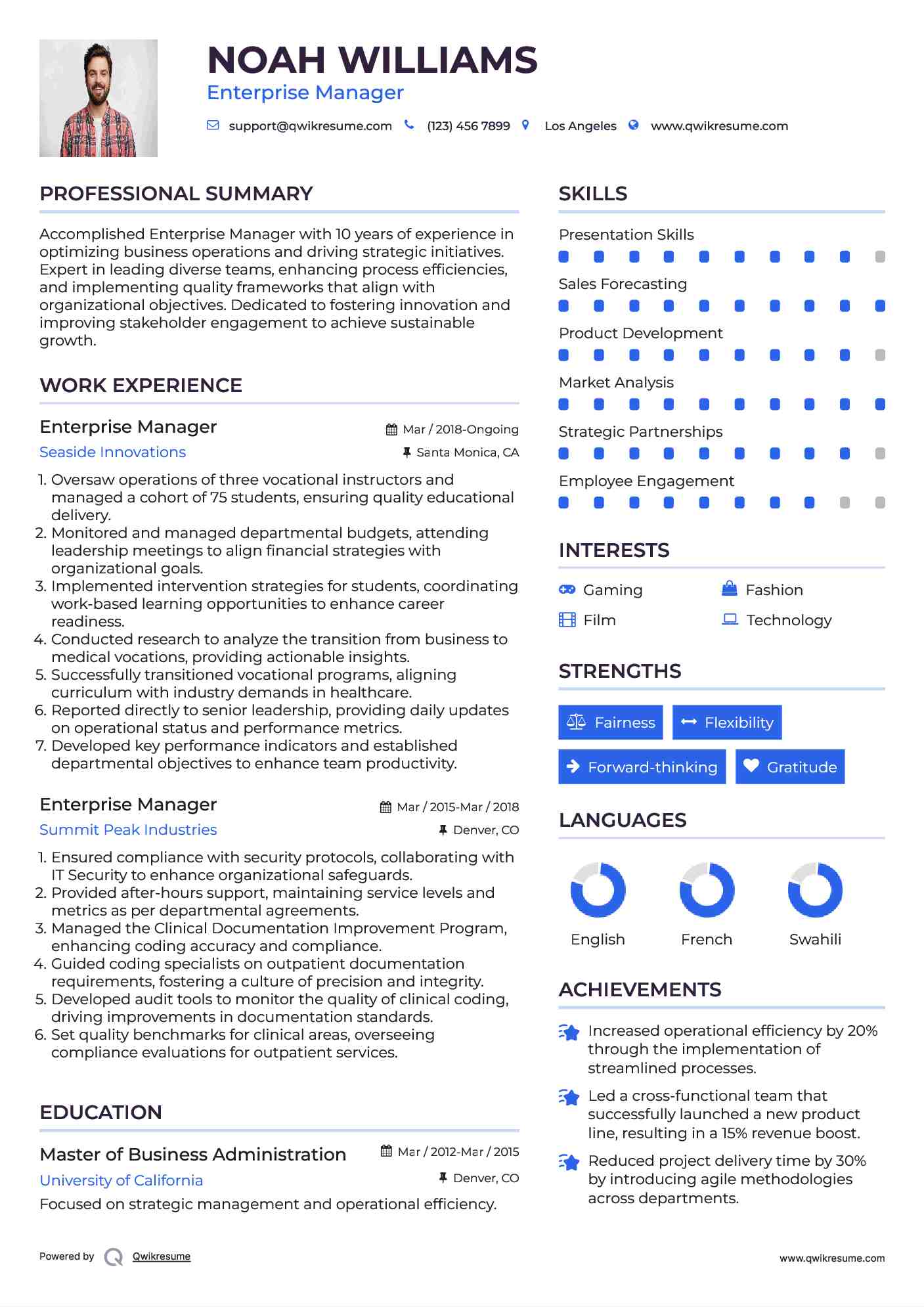 Enterprise Manager Resume Template