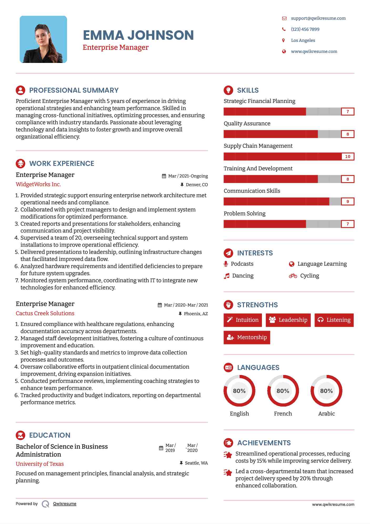 Enterprise Manager Resume Template