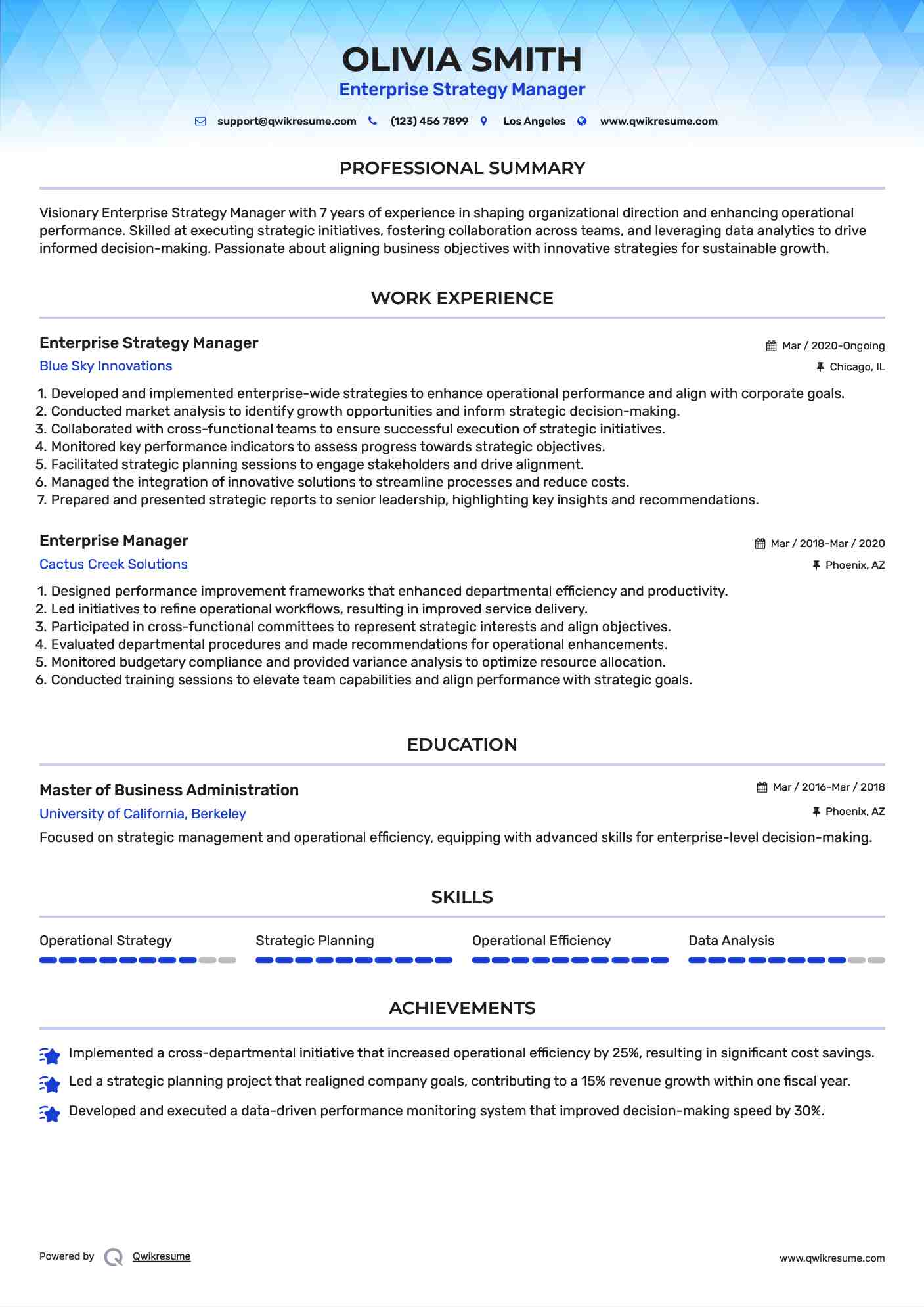 Enterprise Strategy Manager Resume Model