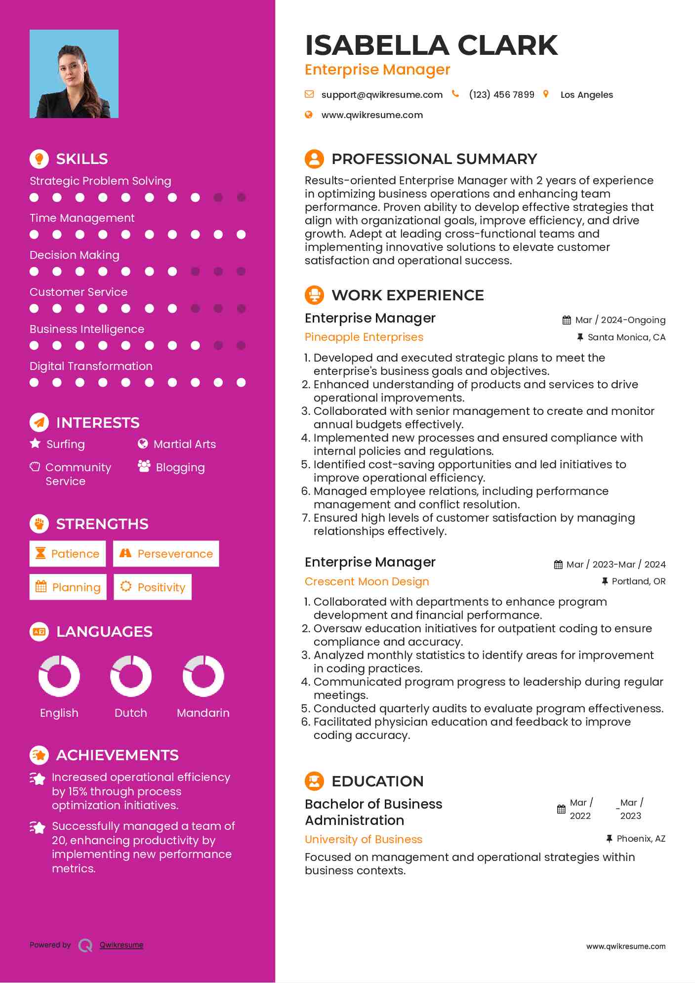 Enterprise Manager Resume Format