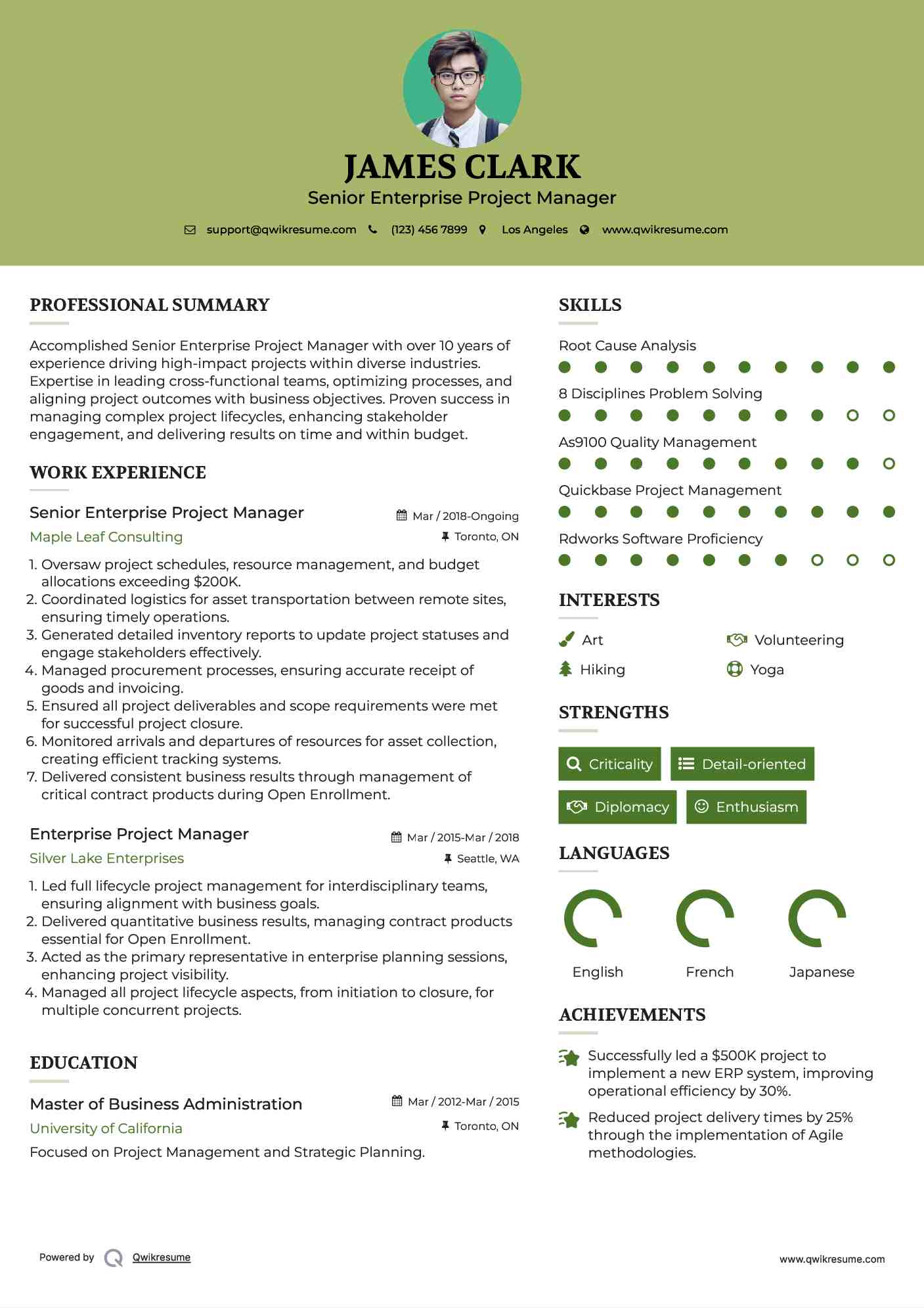 Senior Enterprise Project Manager Resume Model