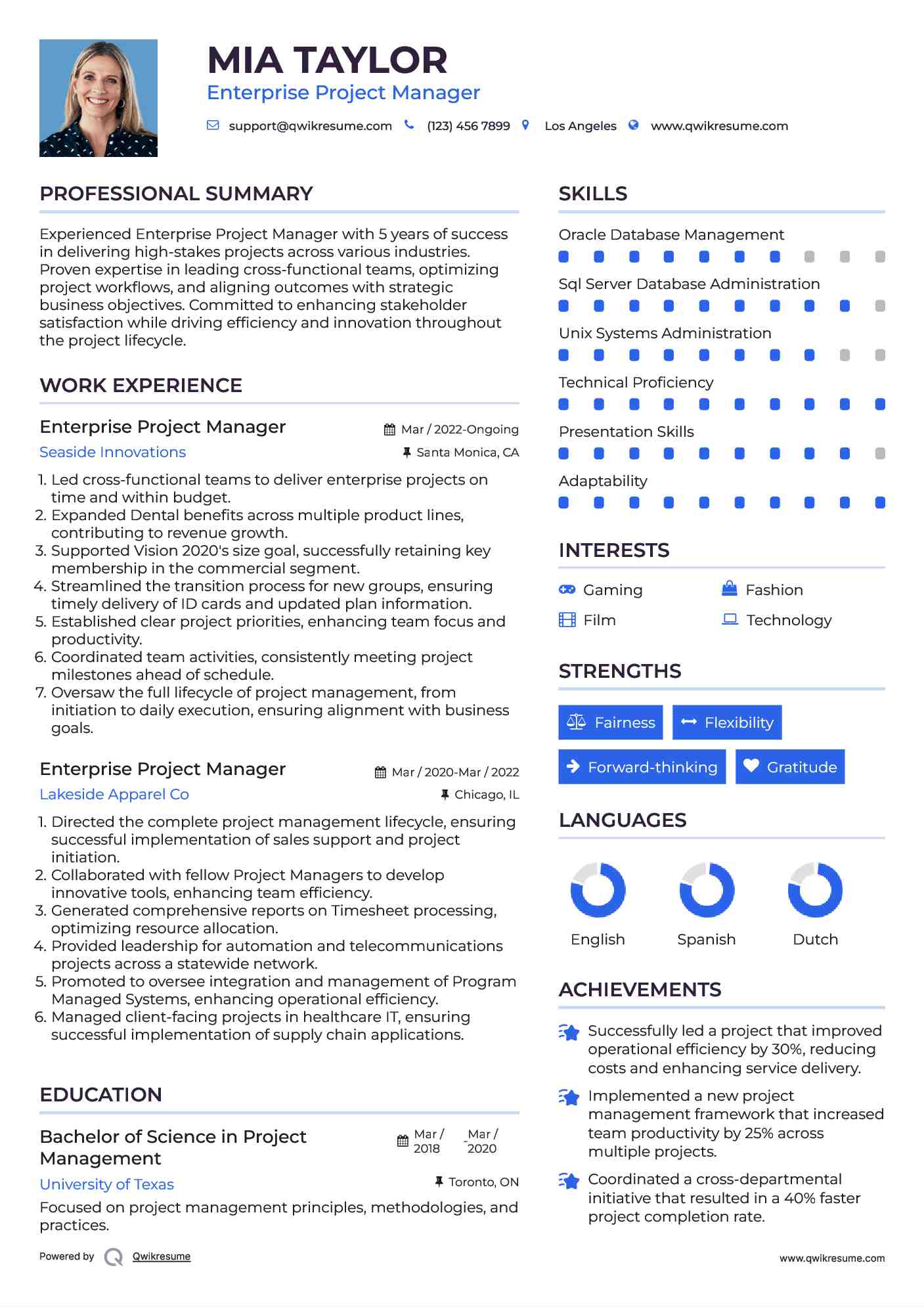 Enterprise Project Manager Resume Template