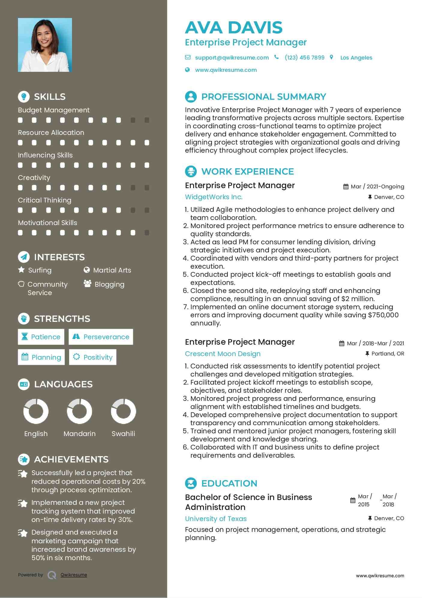 Enterprise Project Manager Resume Sample