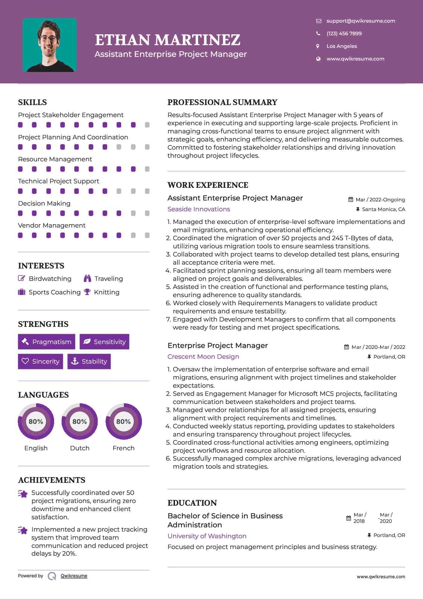 Assistant Enterprise Project Manager Resume Sample