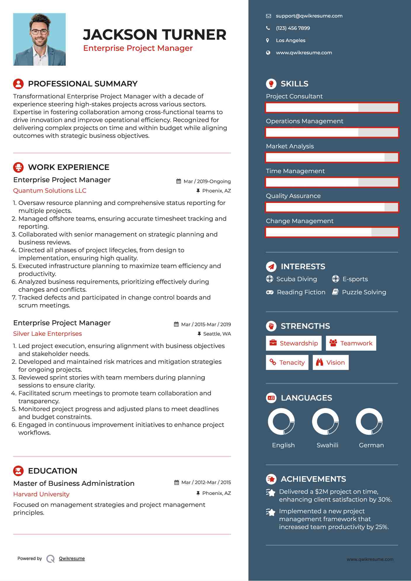 Enterprise Project Manager Resume Model